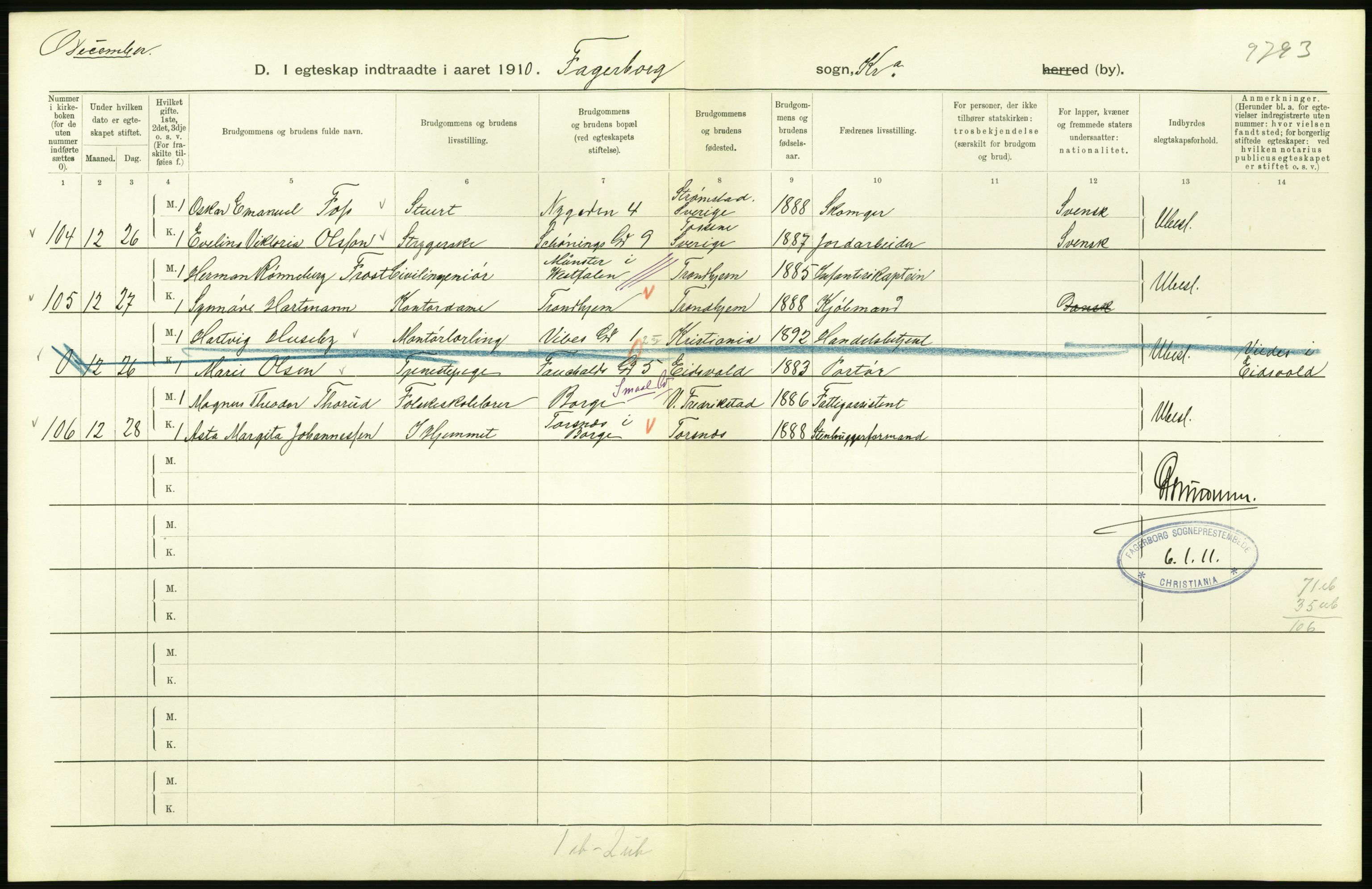 Statistisk sentralbyrå, Sosiodemografiske emner, Befolkning, AV/RA-S-2228/D/Df/Dfa/Dfah/L0009: Kristiania: Gifte og dødfødte., 1910, p. 692