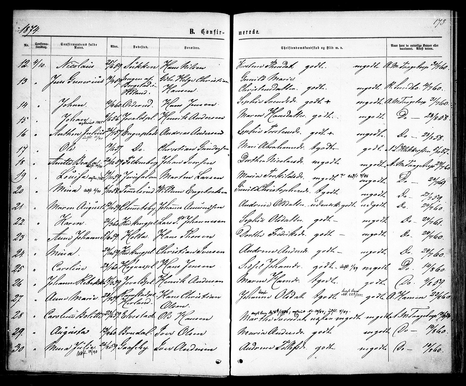 Rødenes prestekontor Kirkebøker, AV/SAO-A-2005/F/Fa/L0008: Parish register (official) no. I 8, 1869-1879, p. 173