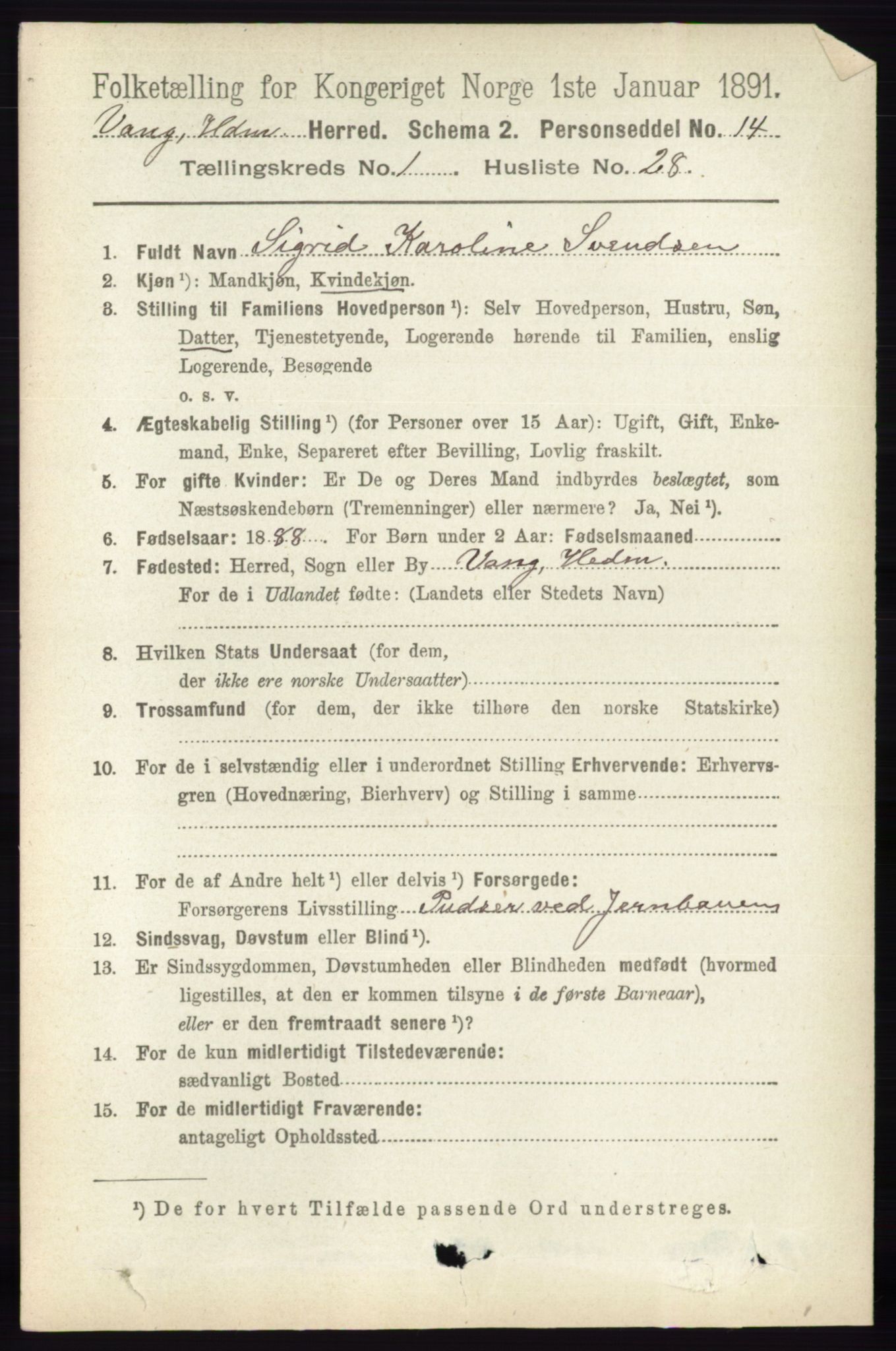 RA, 1891 census for 0414 Vang, 1891, p. 355