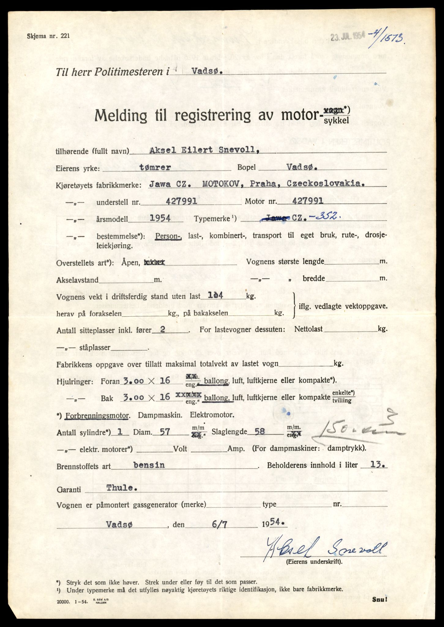 Møre og Romsdal vegkontor - Ålesund trafikkstasjon, AV/SAT-A-4099/F/Fe/L0041: Registreringskort for kjøretøy T 13710 - T 13905, 1927-1998, p. 59