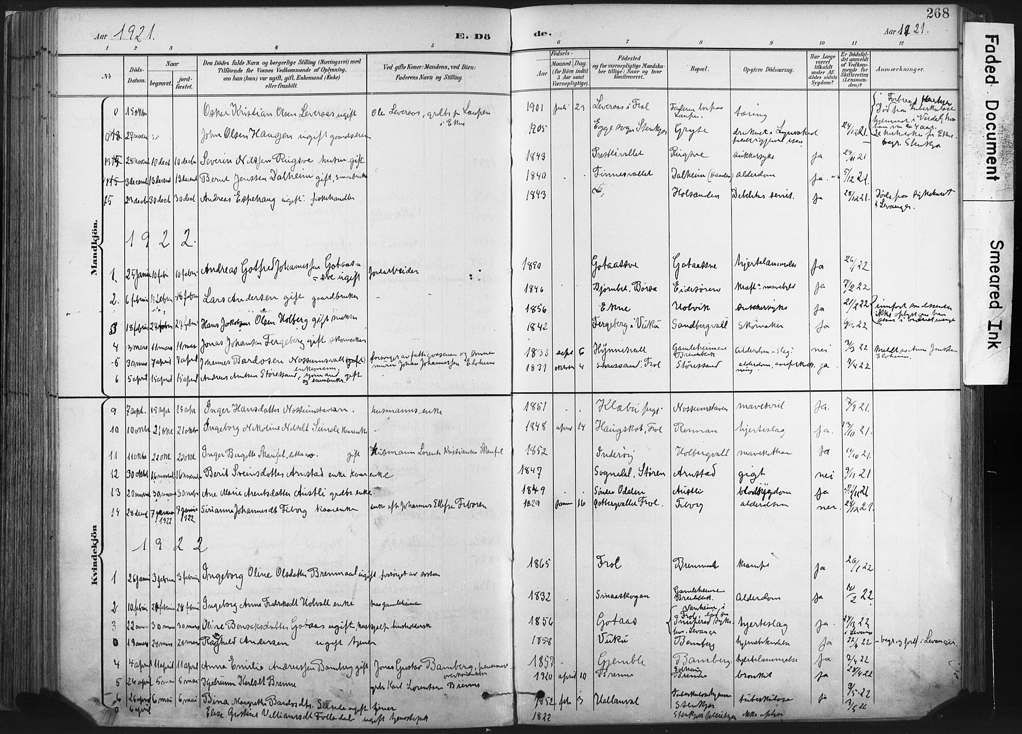 Ministerialprotokoller, klokkerbøker og fødselsregistre - Nord-Trøndelag, SAT/A-1458/717/L0162: Parish register (official) no. 717A12, 1898-1923, p. 268