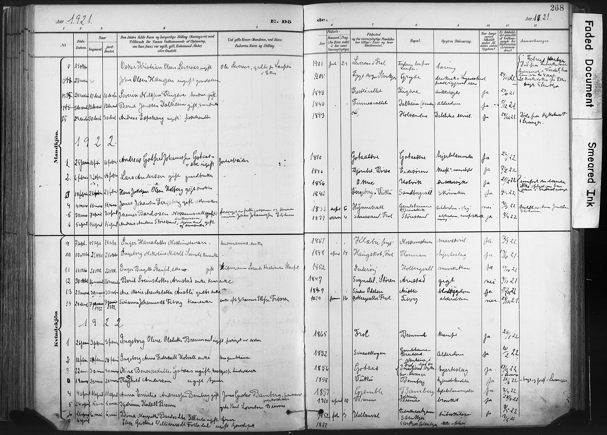 Ministerialprotokoller, klokkerbøker og fødselsregistre - Nord-Trøndelag, AV/SAT-A-1458/717/L0162: Parish register (official) no. 717A12, 1898-1923, p. 268