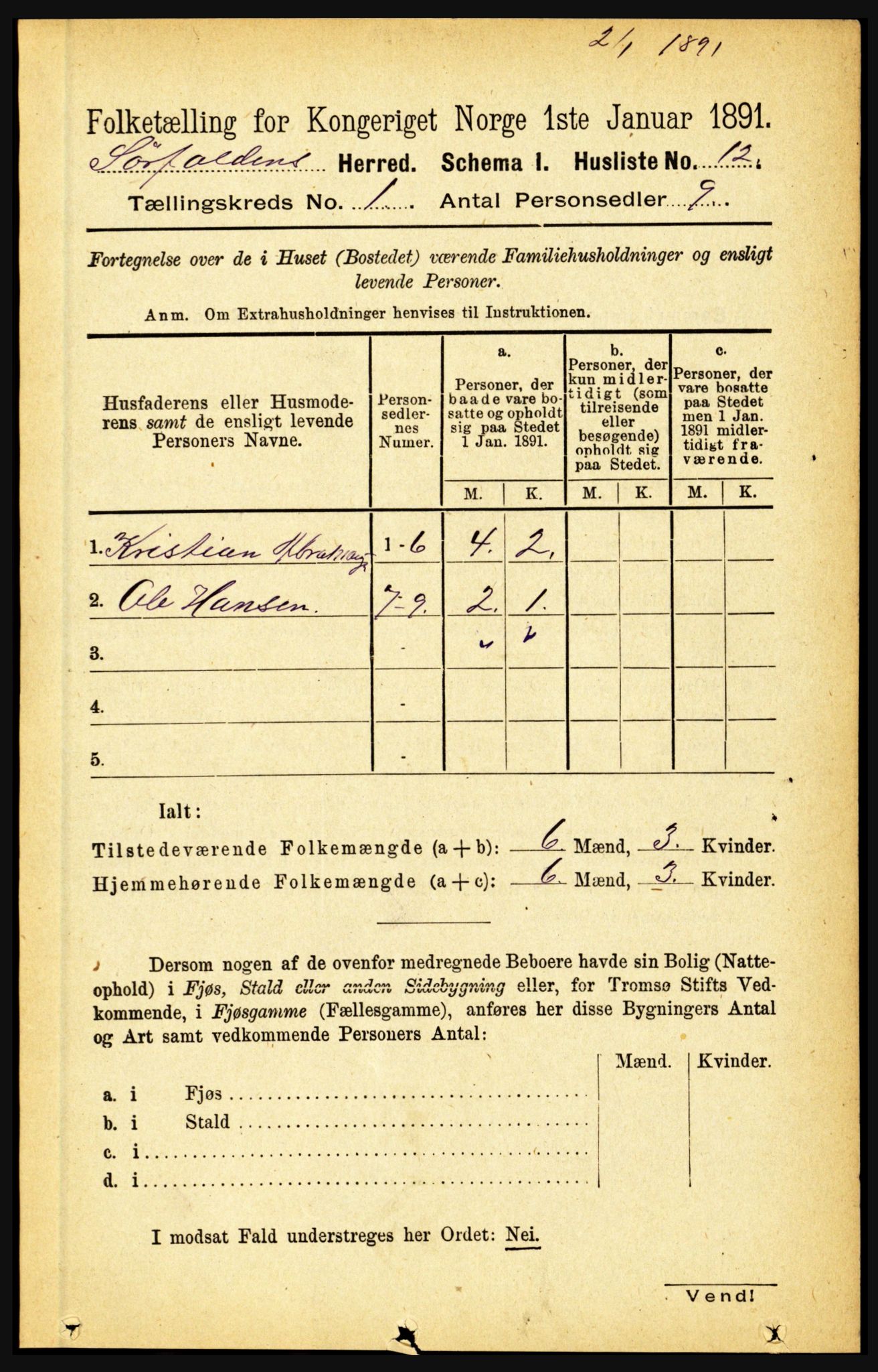 RA, 1891 census for 1845 Sørfold, 1891, p. 37