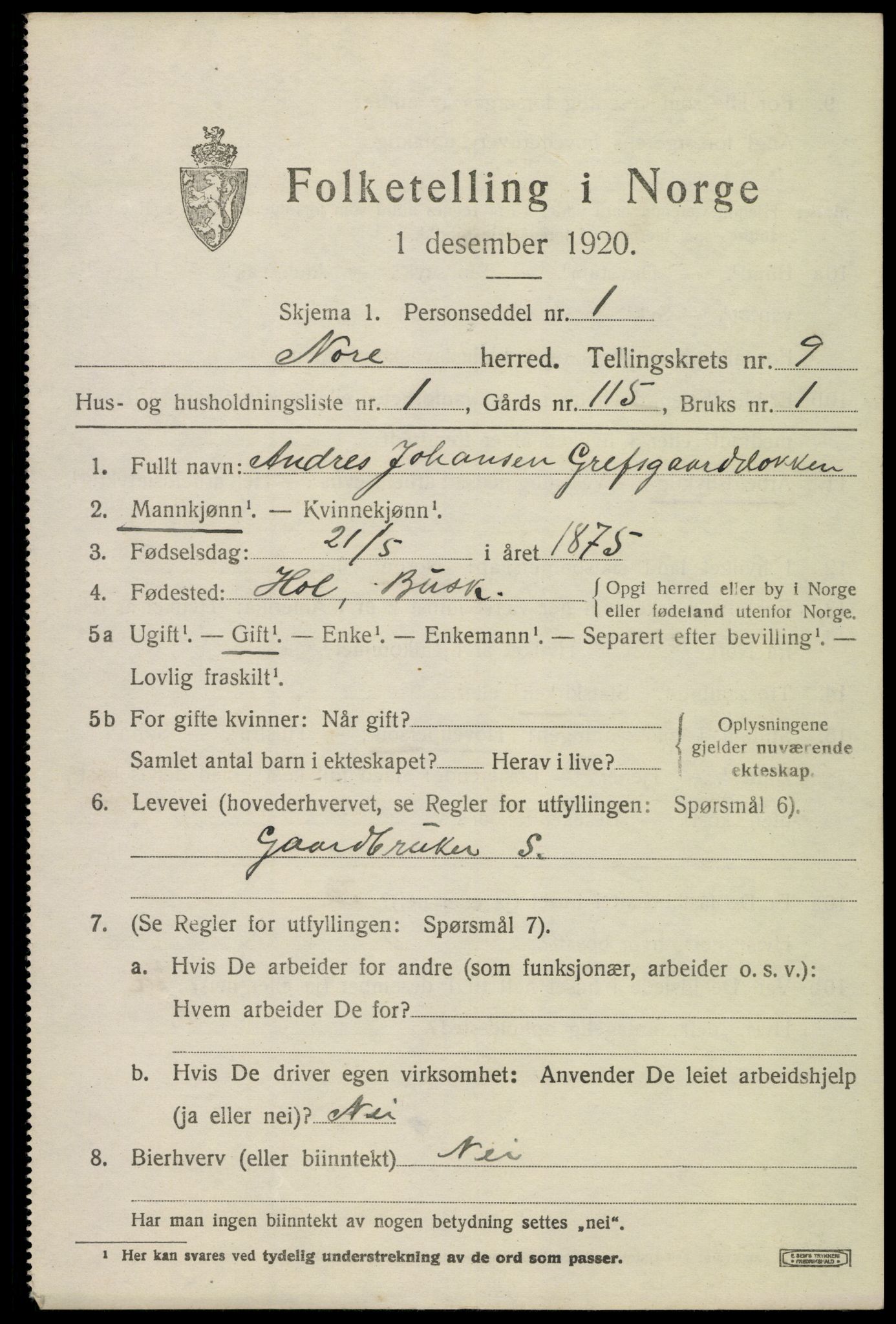 SAKO, 1920 census for Nore, 1920, p. 4768