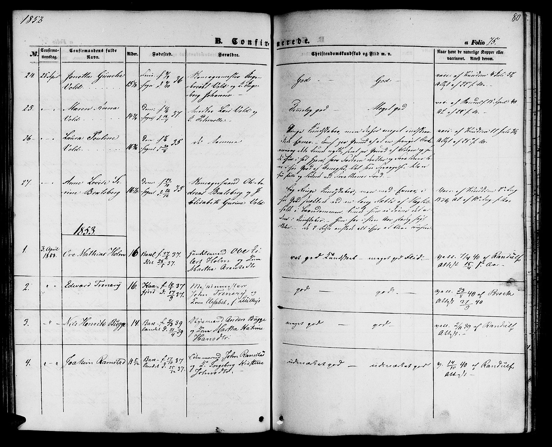 Ministerialprotokoller, klokkerbøker og fødselsregistre - Sør-Trøndelag, SAT/A-1456/604/L0184: Parish register (official) no. 604A05, 1851-1860, p. 80