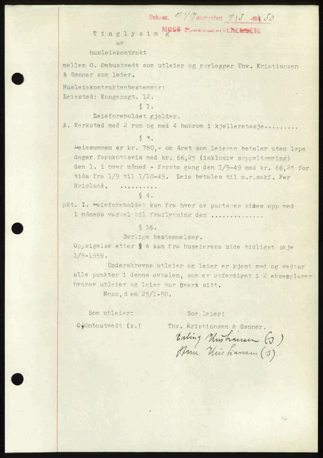 Moss sorenskriveri, SAO/A-10168: Mortgage book no. A25, 1950-1950, Diary no: : 747/1950