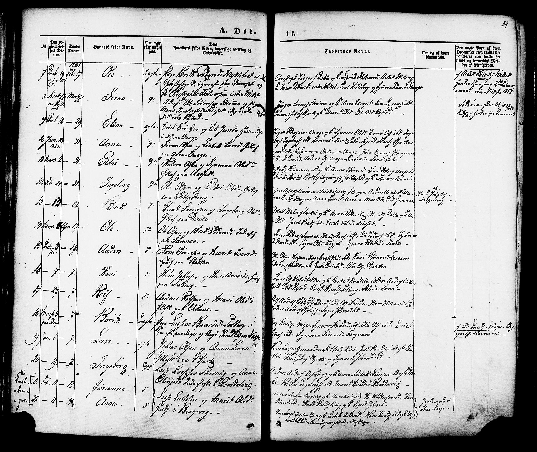 Ministerialprotokoller, klokkerbøker og fødselsregistre - Møre og Romsdal, AV/SAT-A-1454/547/L0603: Parish register (official) no. 547A05, 1846-1877, p. 54