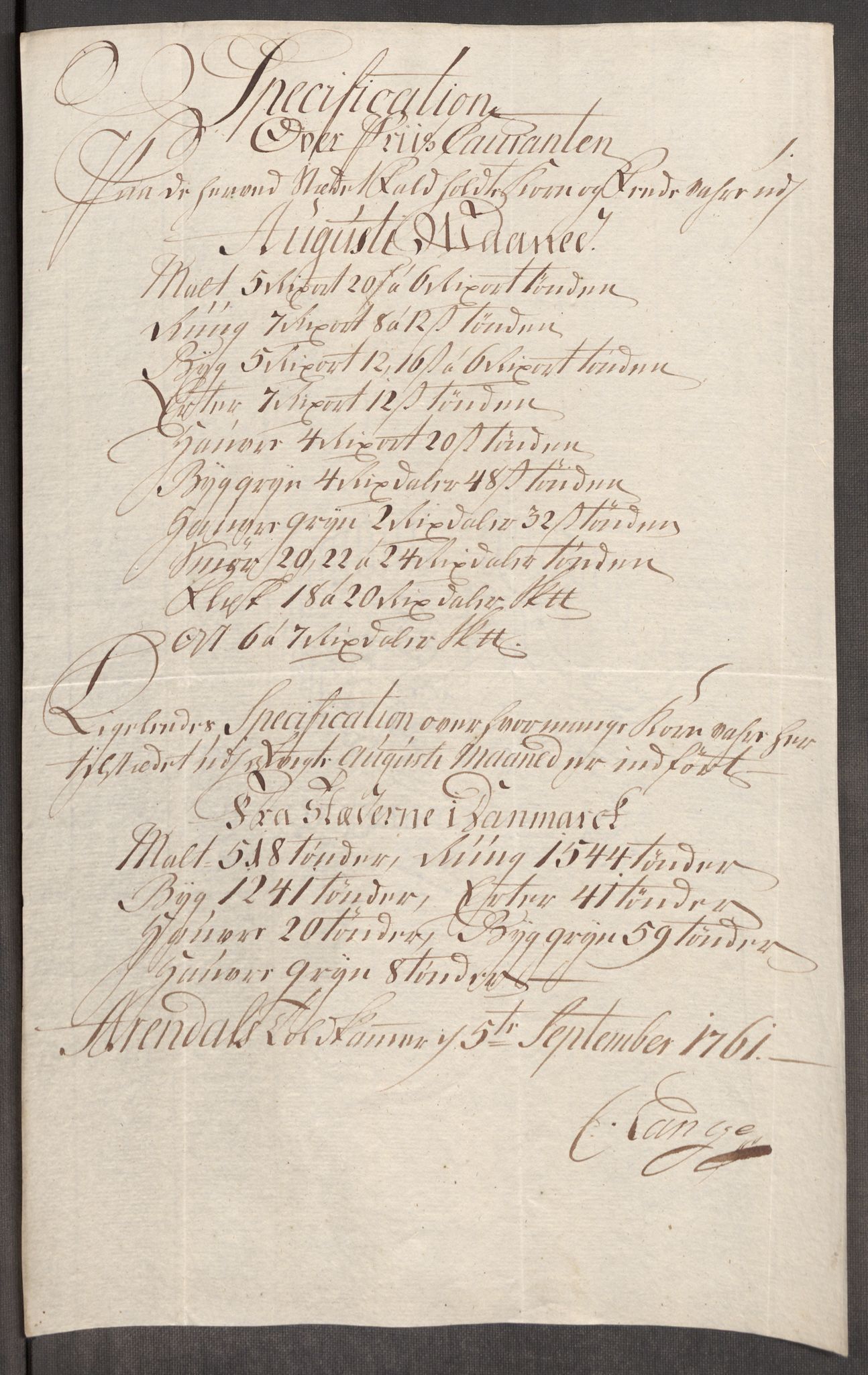 Rentekammeret inntil 1814, Realistisk ordnet avdeling, AV/RA-EA-4070/Oe/L0007: [Ø1]: Priskuranter, 1761-1763, p. 236