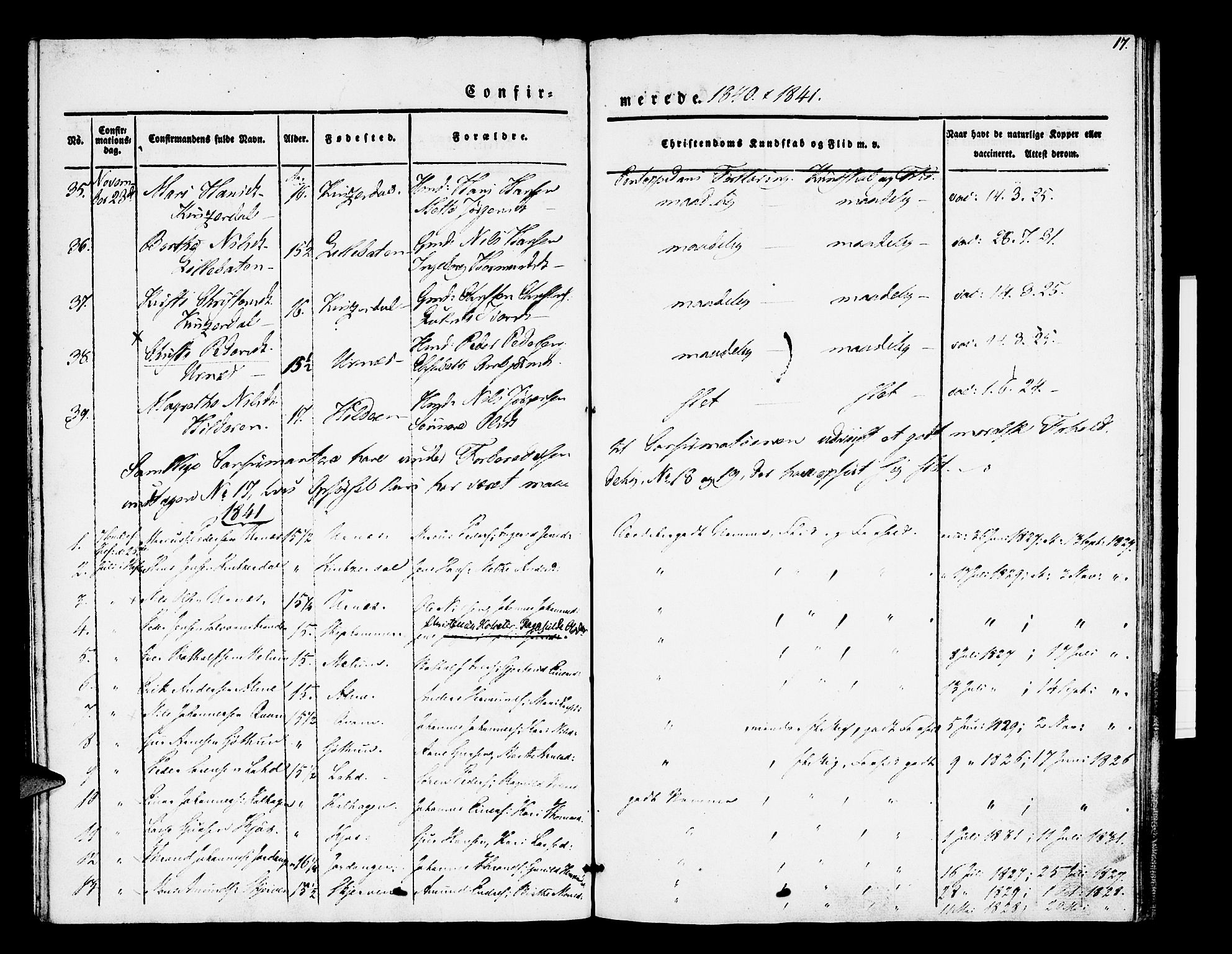 Hafslo sokneprestembete, SAB/A-80301/H/Haa/Haaa/L0006: Parish register (official) no. A 6, 1835-1851, p. 17