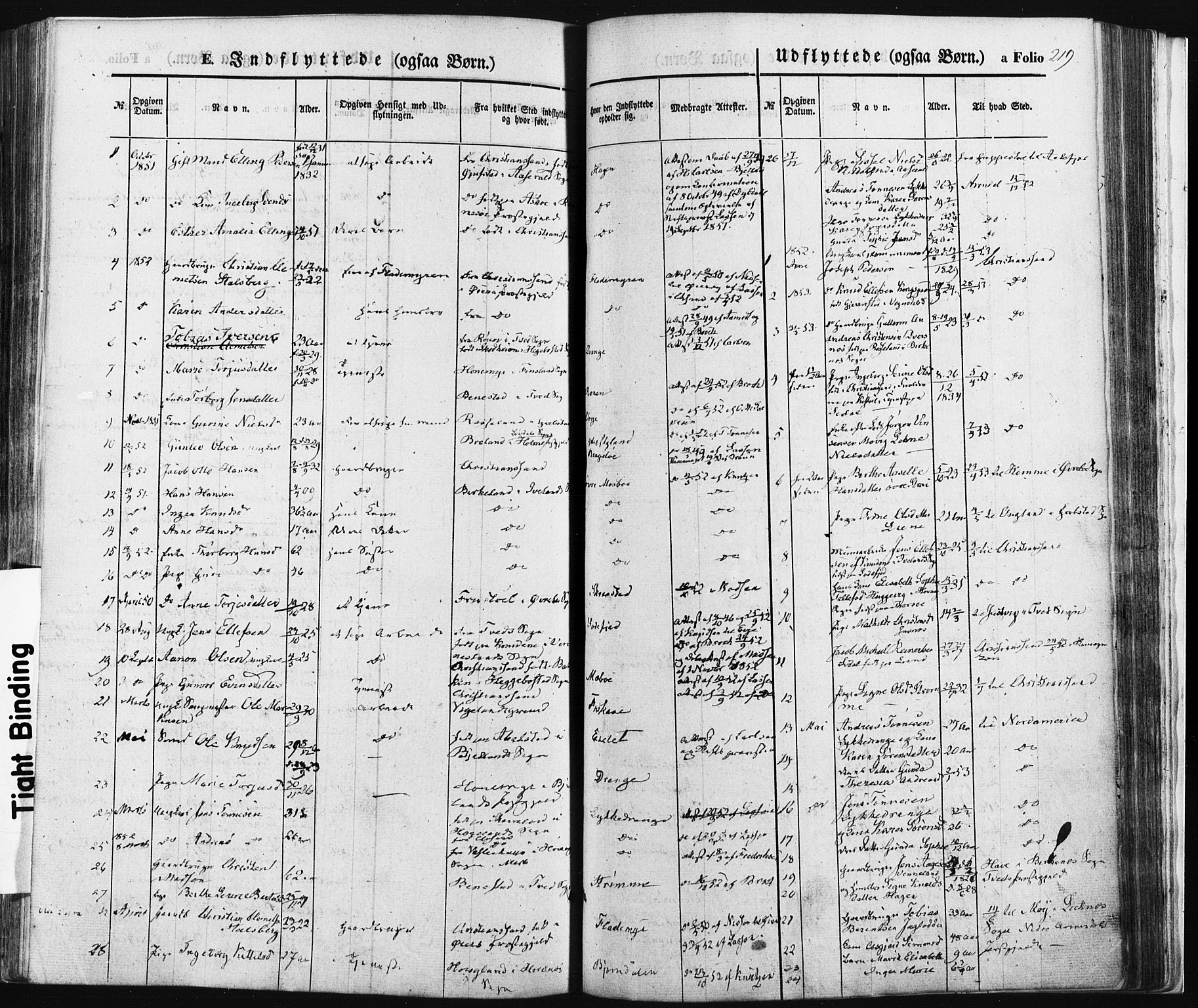 Oddernes sokneprestkontor, AV/SAK-1111-0033/F/Fa/Faa/L0007: Parish register (official) no. A 7, 1851-1863, p. 219