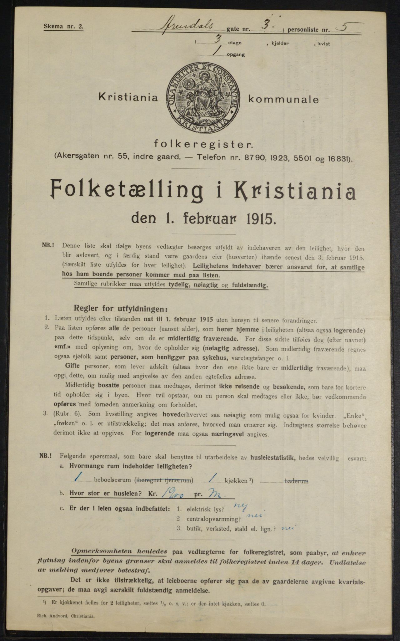 OBA, Municipal Census 1915 for Kristiania, 1915, p. 2216