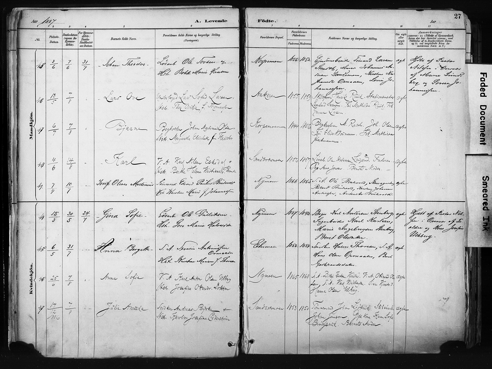 Kongsberg kirkebøker, AV/SAKO-A-22/F/Fb/L0002: Parish register (official) no. II 2, 1886-1896, p. 27