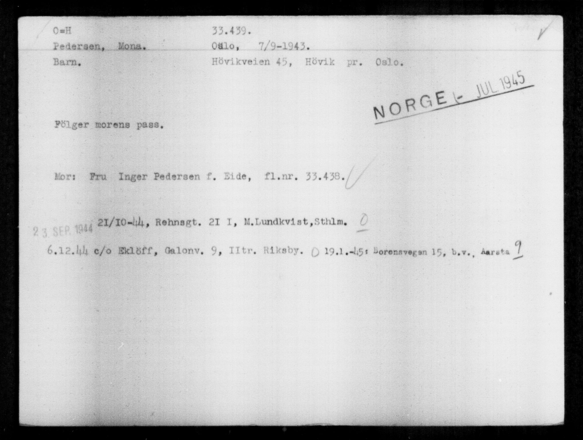 Utenriksstasjonene, Legasjonen i Stockholm, Flyktningkontoret, AV/RA-S-6753/V/Va/L0013: Kjesäterkartoteket, flyktninger med registreringsnr. 31500-34731, 1940-1945, p. 2043