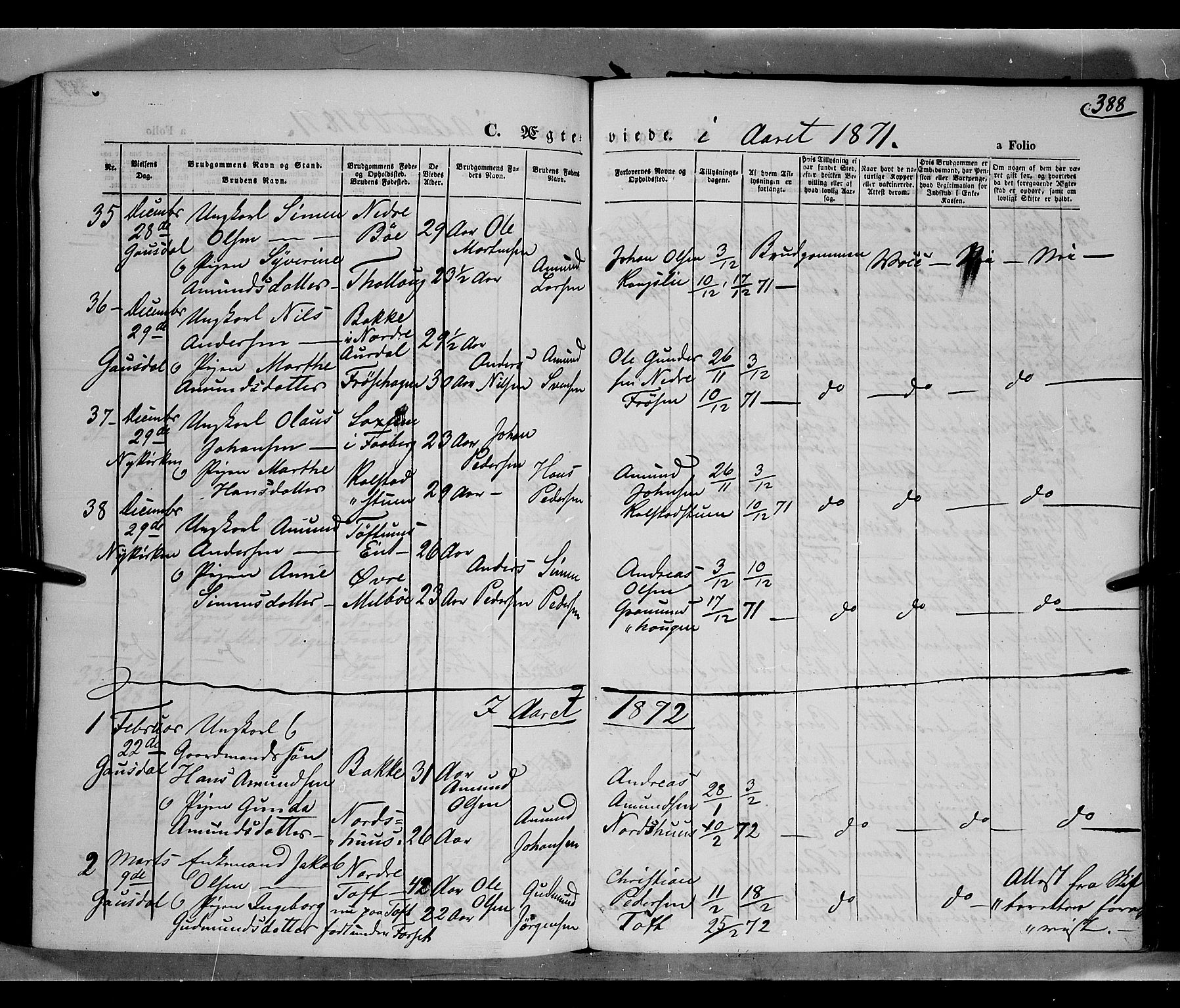 Gausdal prestekontor, SAH/PREST-090/H/Ha/Haa/L0009: Parish register (official) no. 9, 1862-1873, p. 388