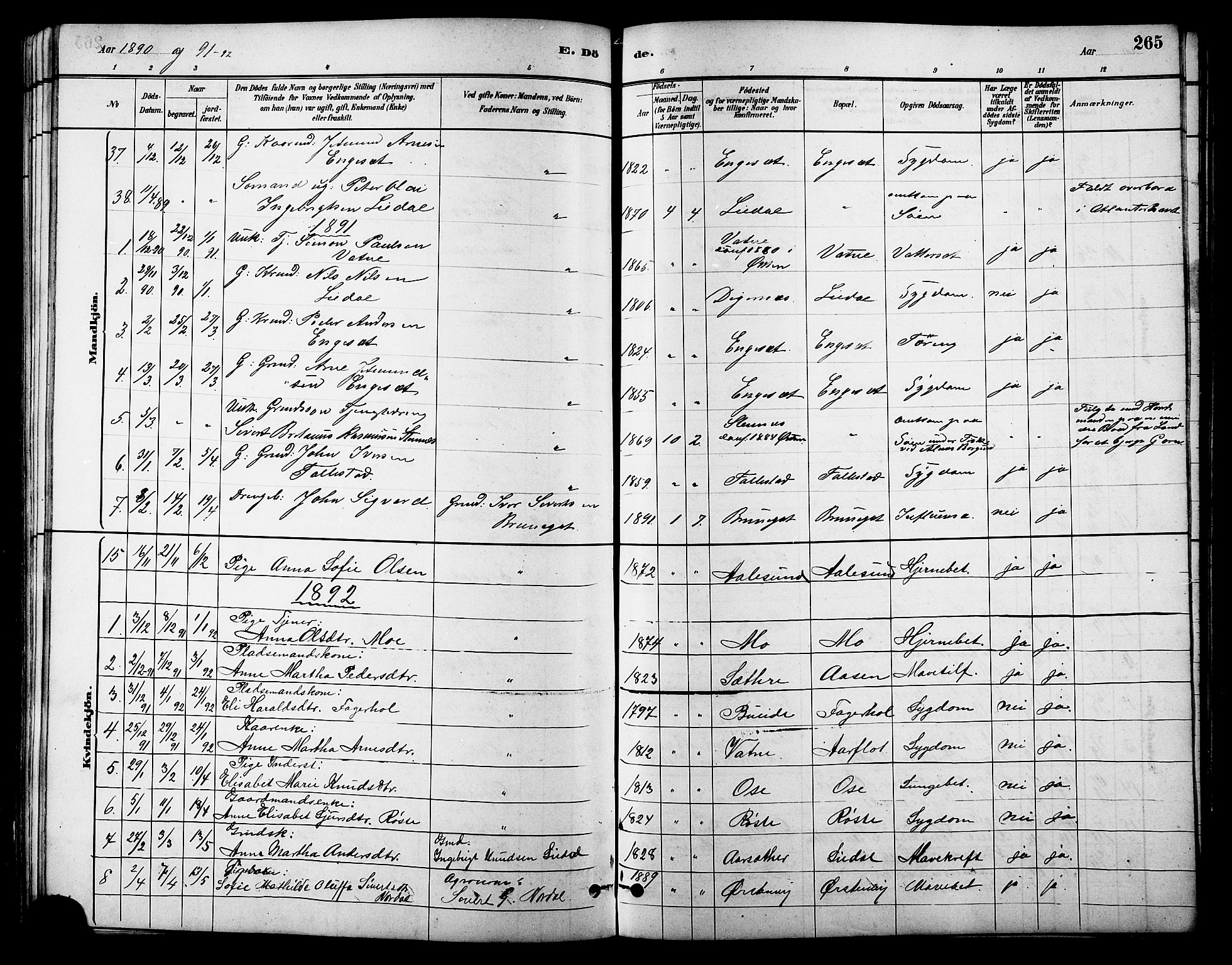 Ministerialprotokoller, klokkerbøker og fødselsregistre - Møre og Romsdal, AV/SAT-A-1454/513/L0189: Parish register (copy) no. 513C03, 1883-1904, p. 265