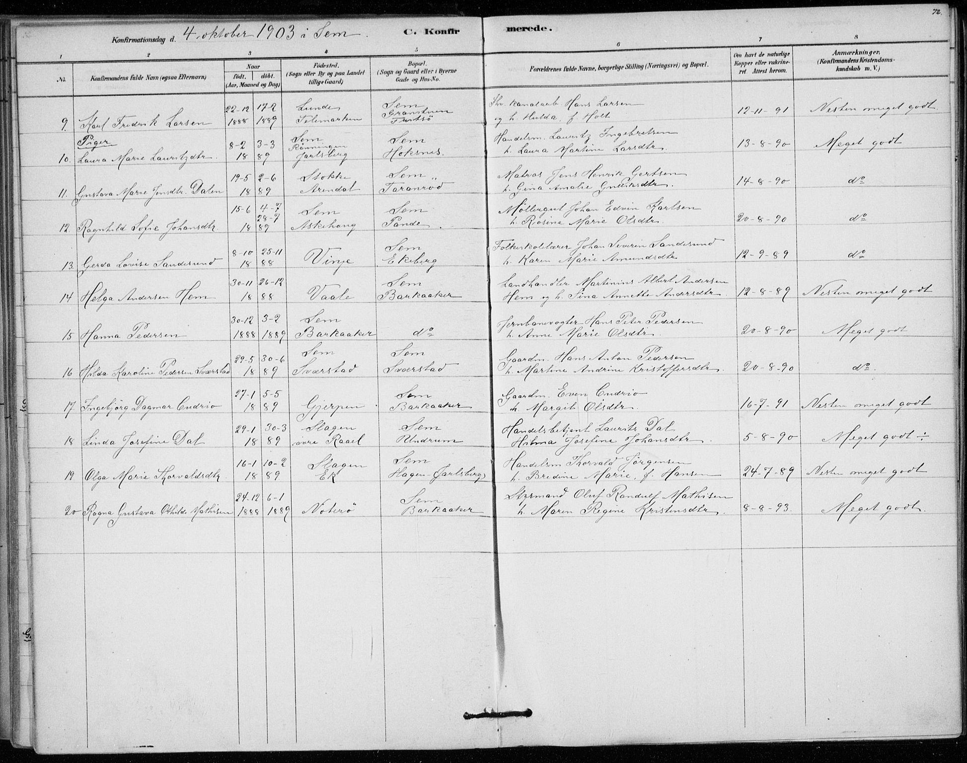 Sem kirkebøker, AV/SAKO-A-5/F/Fa/L0010: Parish register (official) no. I 10, 1878-1887, p. 72