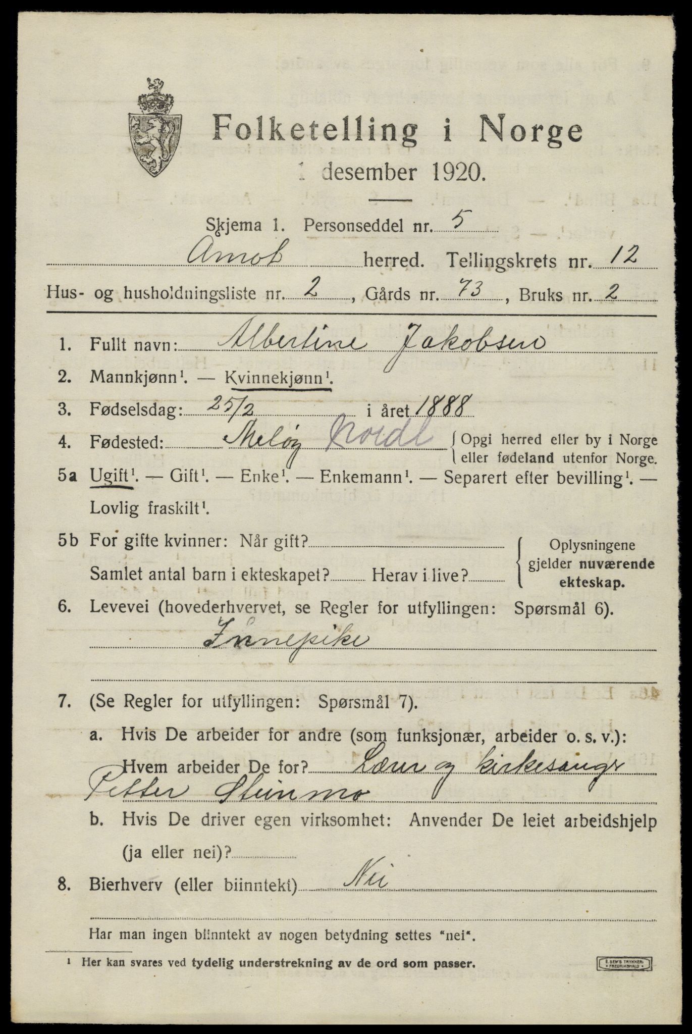 SAH, 1920 census for Åmot, 1920, p. 9623