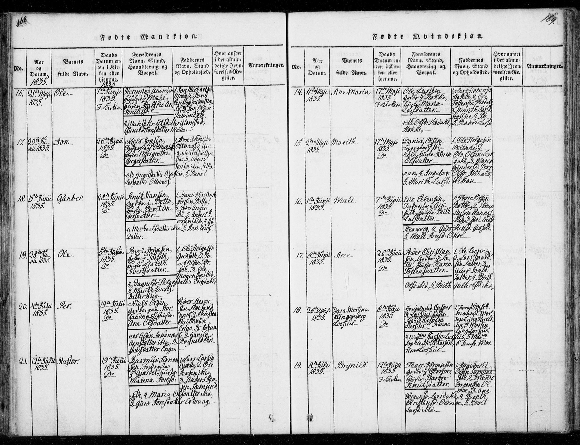 Ministerialprotokoller, klokkerbøker og fødselsregistre - Møre og Romsdal, AV/SAT-A-1454/578/L0903: Parish register (official) no. 578A02, 1819-1838, p. 168-169