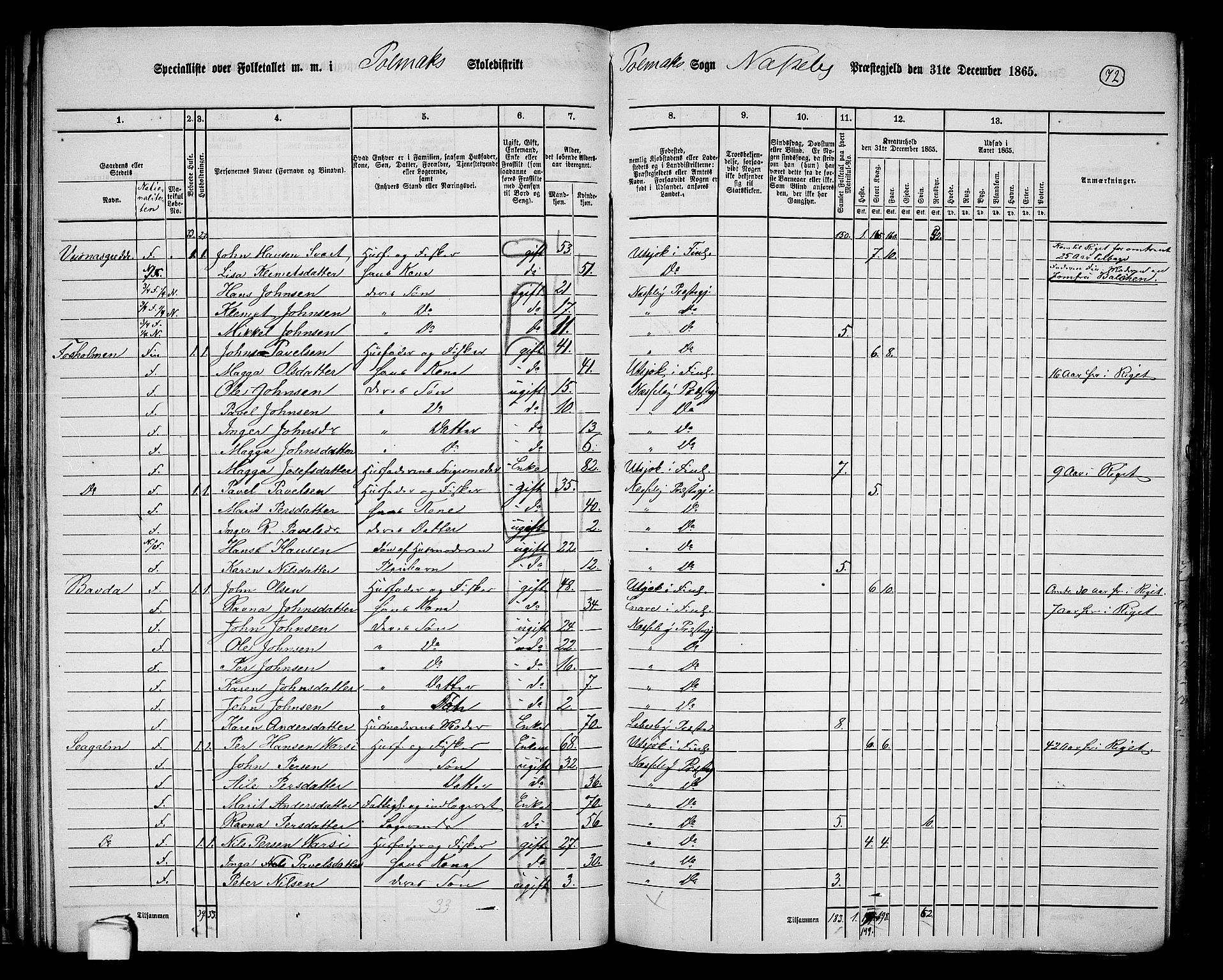 RA, 1865 census for Nesseby, 1865, p. 55