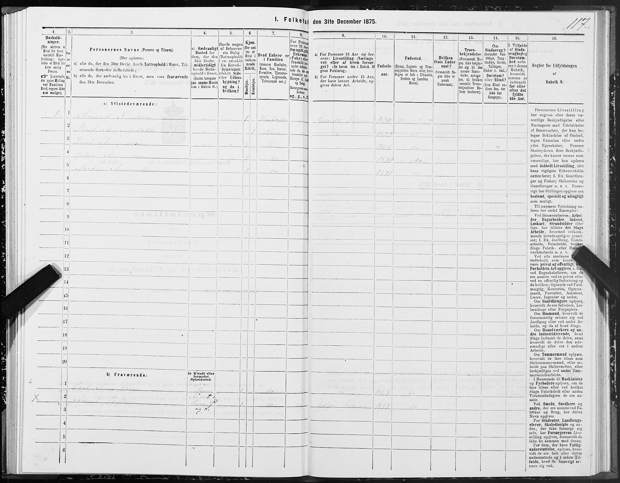 SAT, 1875 census for 1612P Hemne, 1875, p. 1117