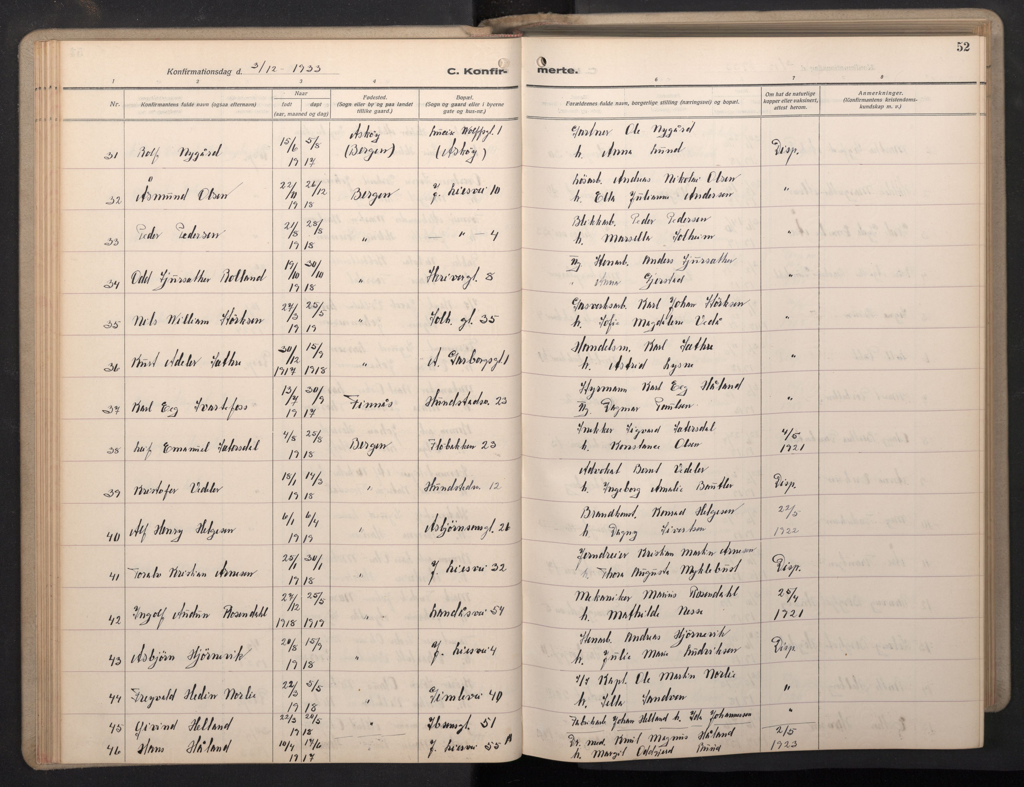 Årstad Sokneprestembete, AV/SAB-A-79301/H/Hab/L0015: Parish register (copy) no. B 5, 1932-1945, p. 51b-52a