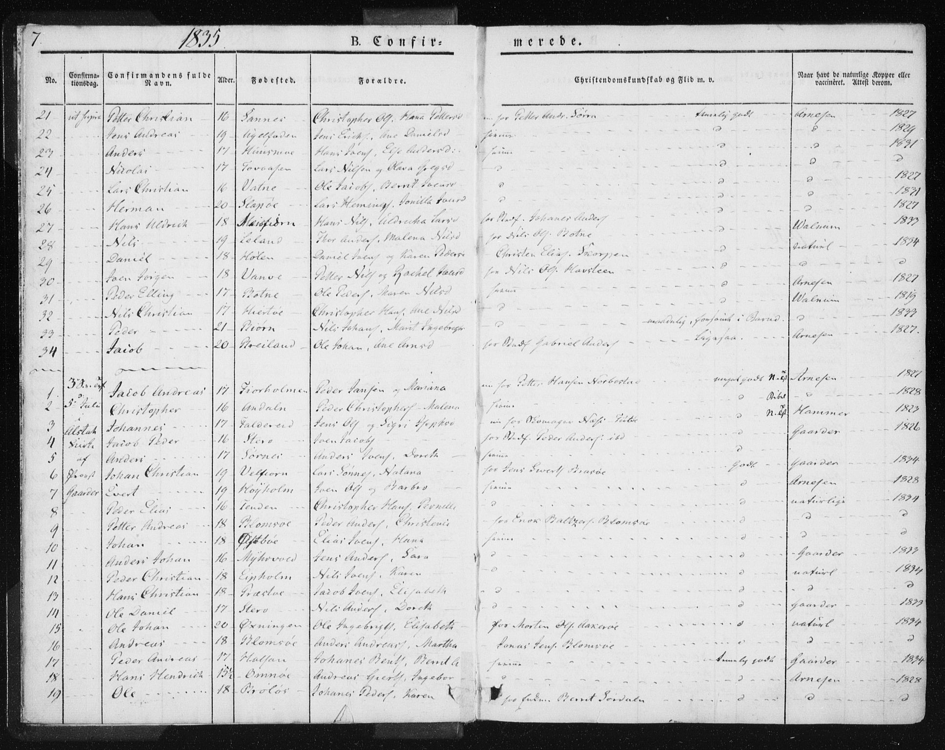 Ministerialprotokoller, klokkerbøker og fødselsregistre - Nordland, AV/SAT-A-1459/830/L0447: Parish register (official) no. 830A11, 1831-1854, p. 7