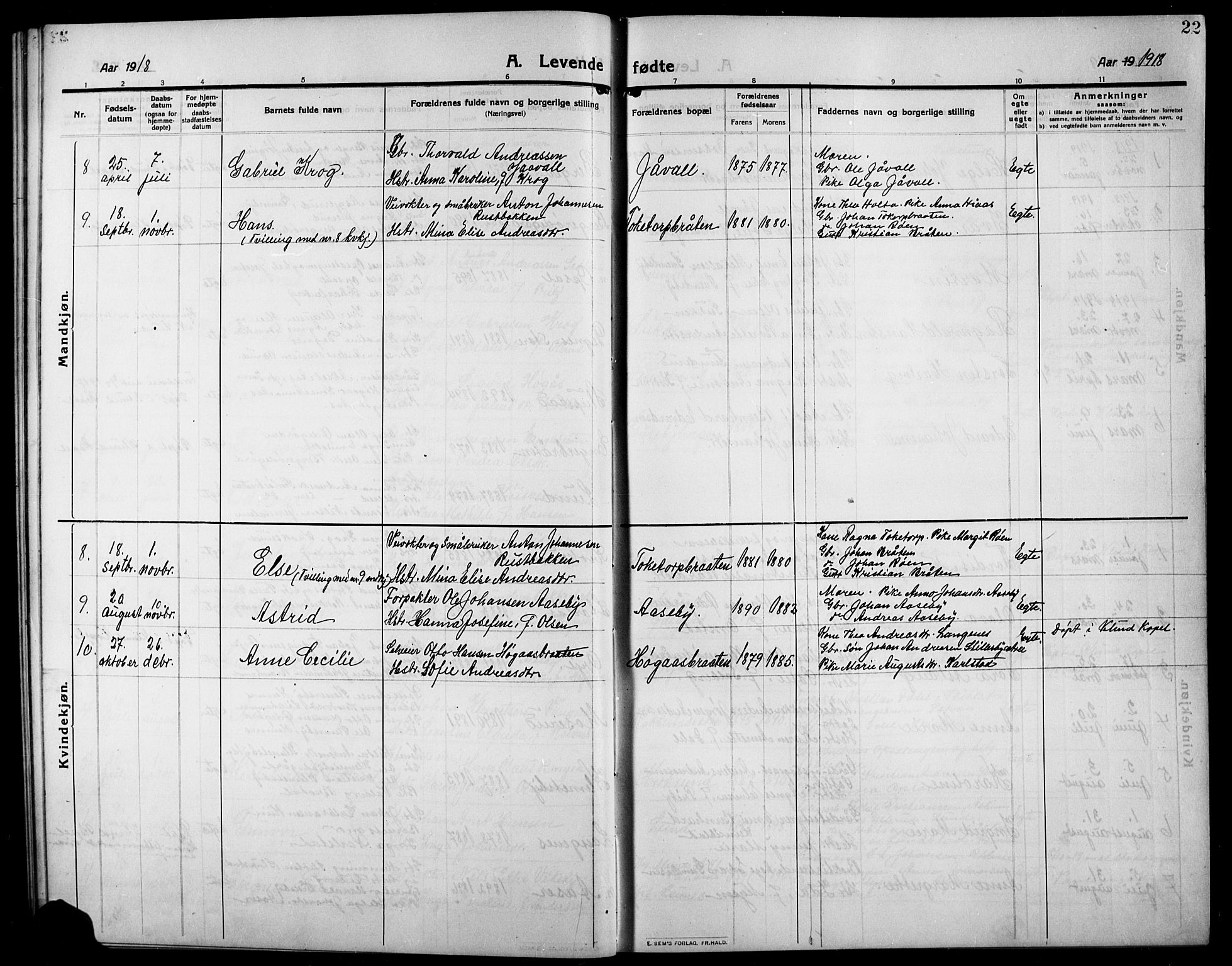 Rødenes prestekontor Kirkebøker, AV/SAO-A-2005/G/Ga/L0003: Parish register (copy) no. I 3, 1911-1926, p. 22