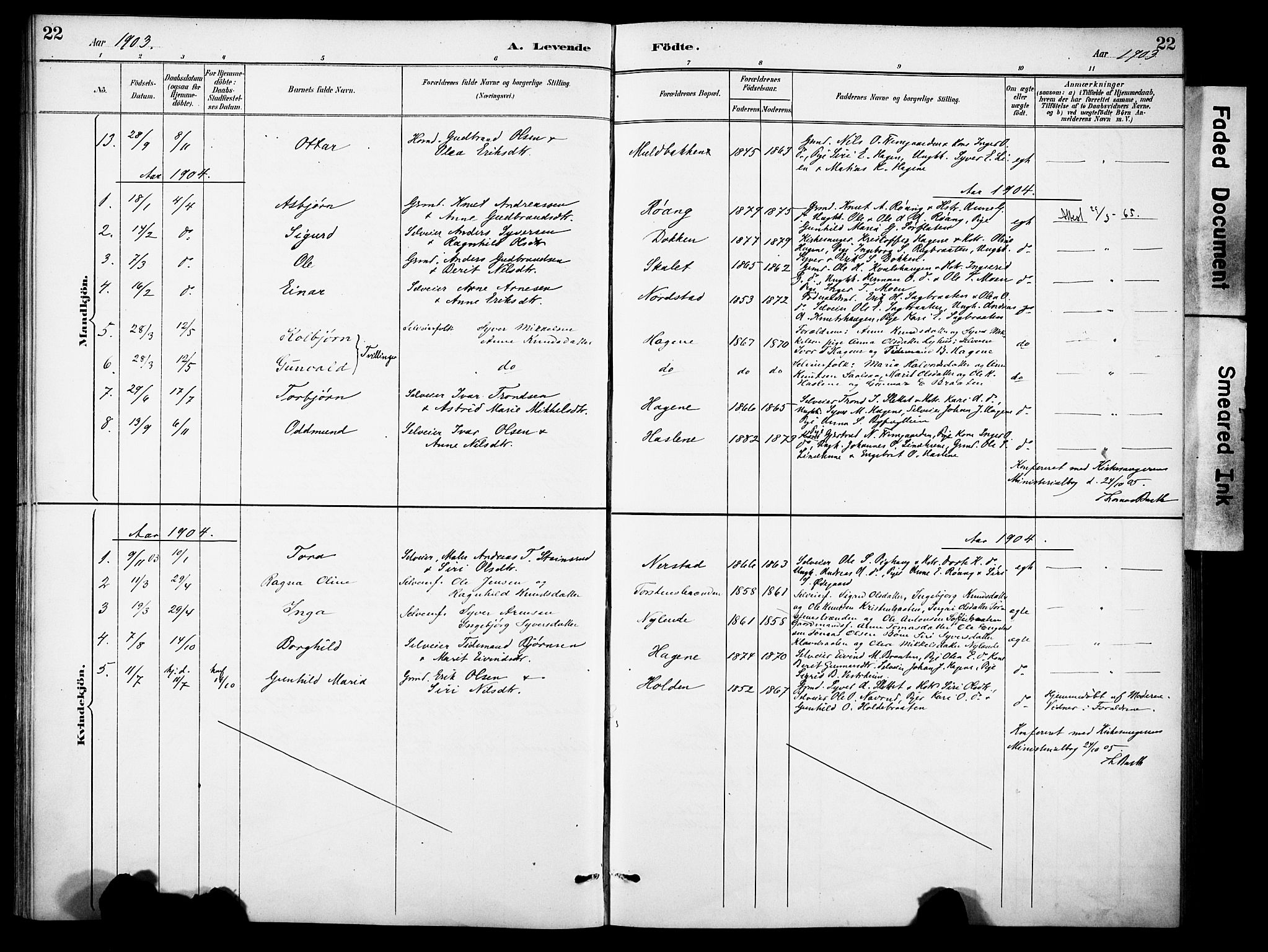 Sør-Aurdal prestekontor, SAH/PREST-128/H/Ha/Haa/L0010: Parish register (official) no. 10, 1886-1906, p. 22