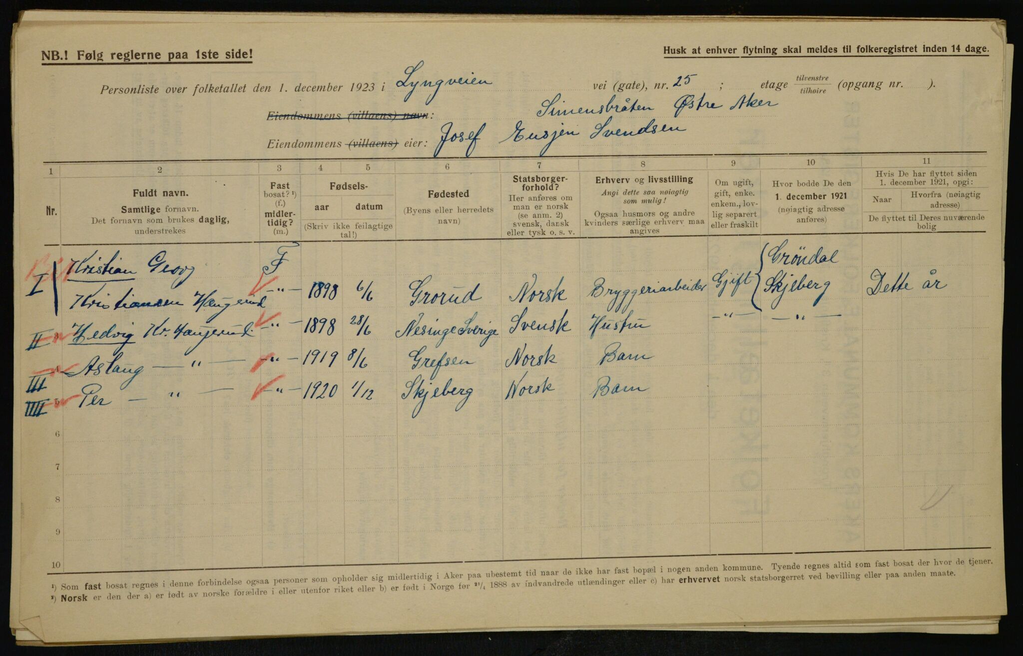 , Municipal Census 1923 for Aker, 1923, p. 41987