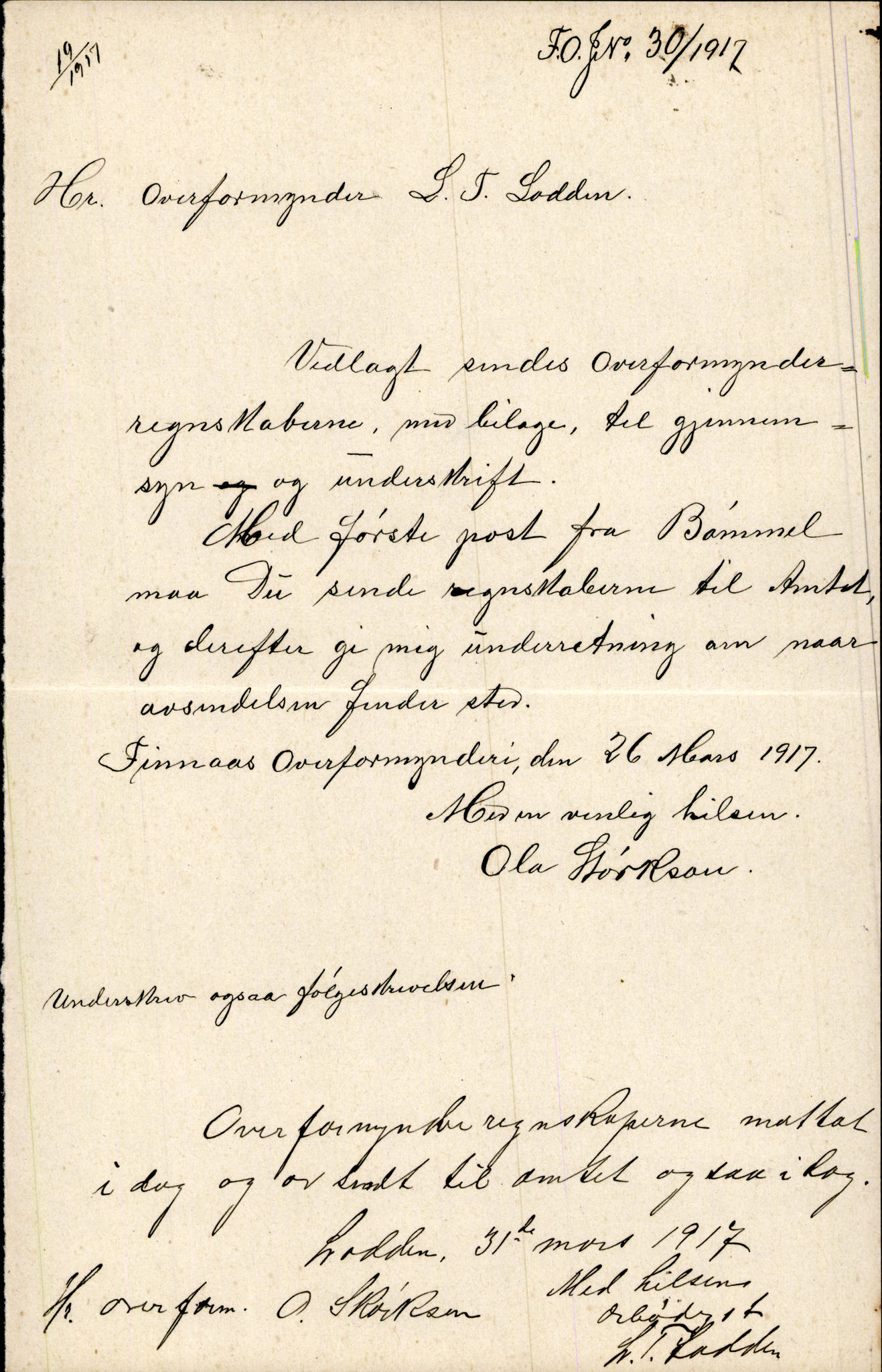 Finnaas kommune. Overformynderiet, IKAH/1218a-812/D/Da/Daa/L0003/0002: Kronologisk ordna korrespondanse / Kronologisk ordna korrespondanse, 1917-1919, p. 8