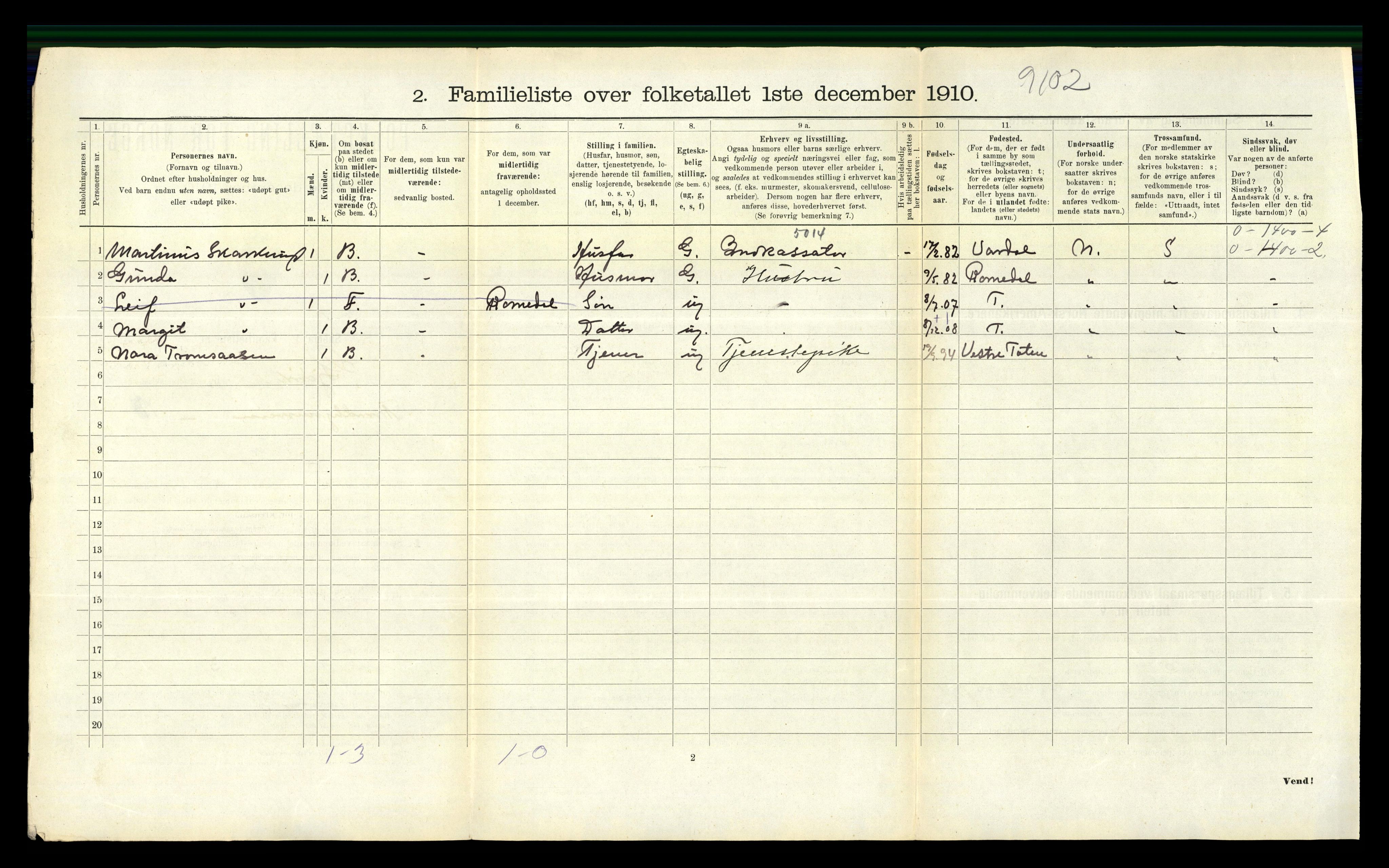 RA, 1910 census for Gjøvik, 1910, p. 1601