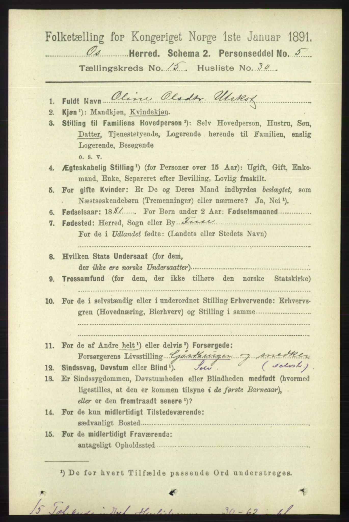 RA, 1891 census for 1243 Os, 1891, p. 3293