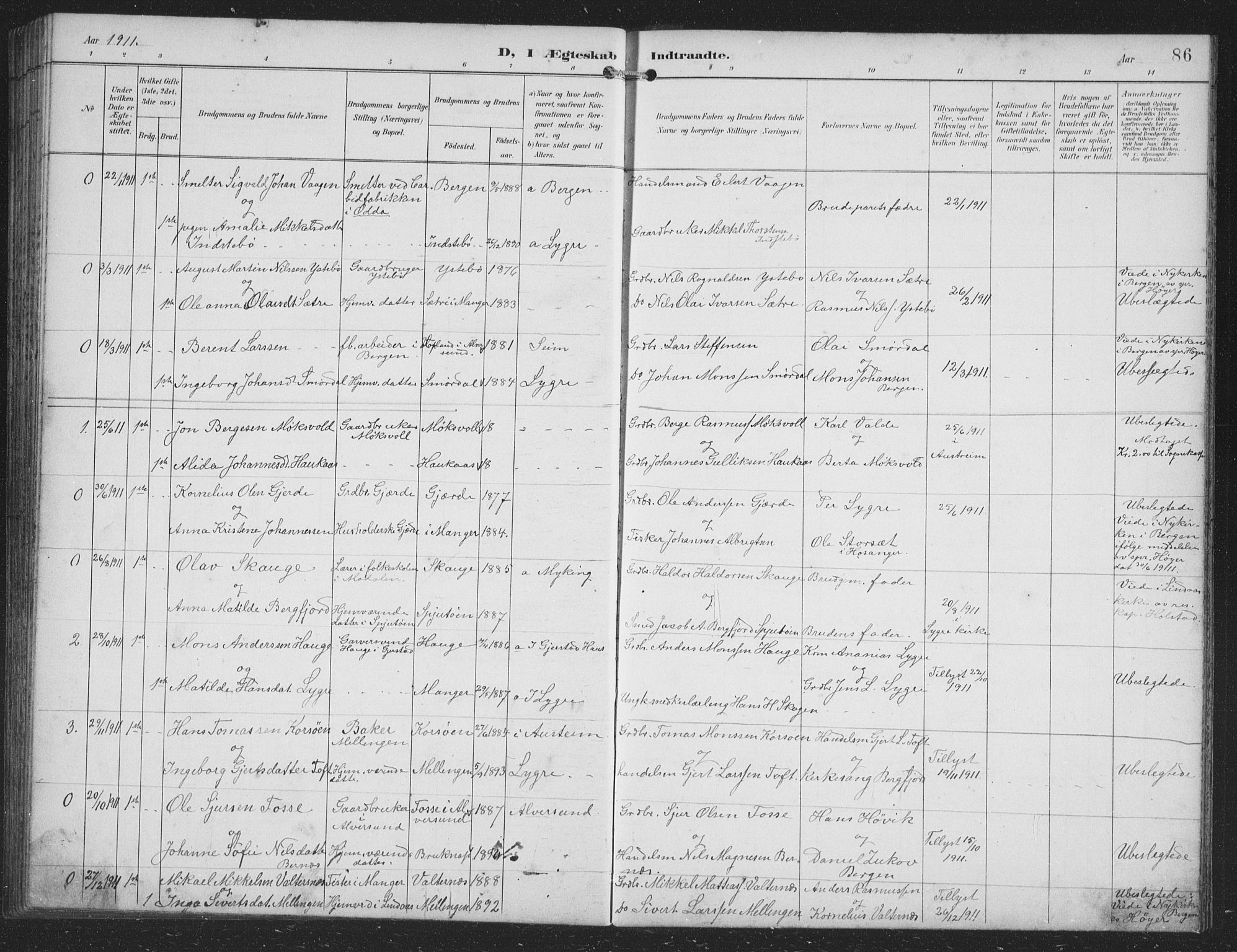 Alversund Sokneprestembete, SAB/A-73901/H/Ha/Hab: Parish register (copy) no. B 4, 1897-1914, p. 86