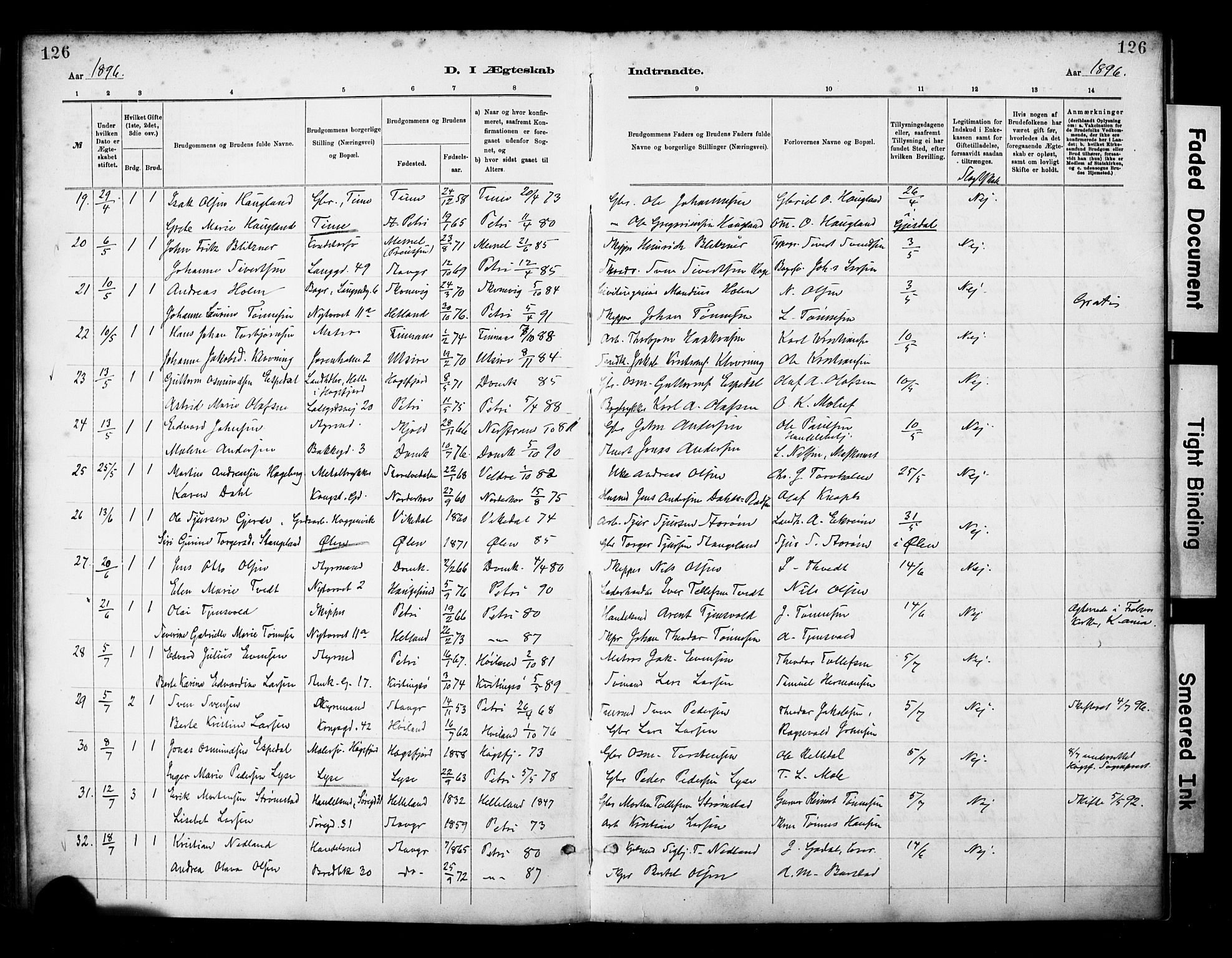 St. Petri sokneprestkontor, AV/SAST-A-101813/001/30/30BA/L0018: Parish register (official) no. A 19, 1879-1900, p. 126