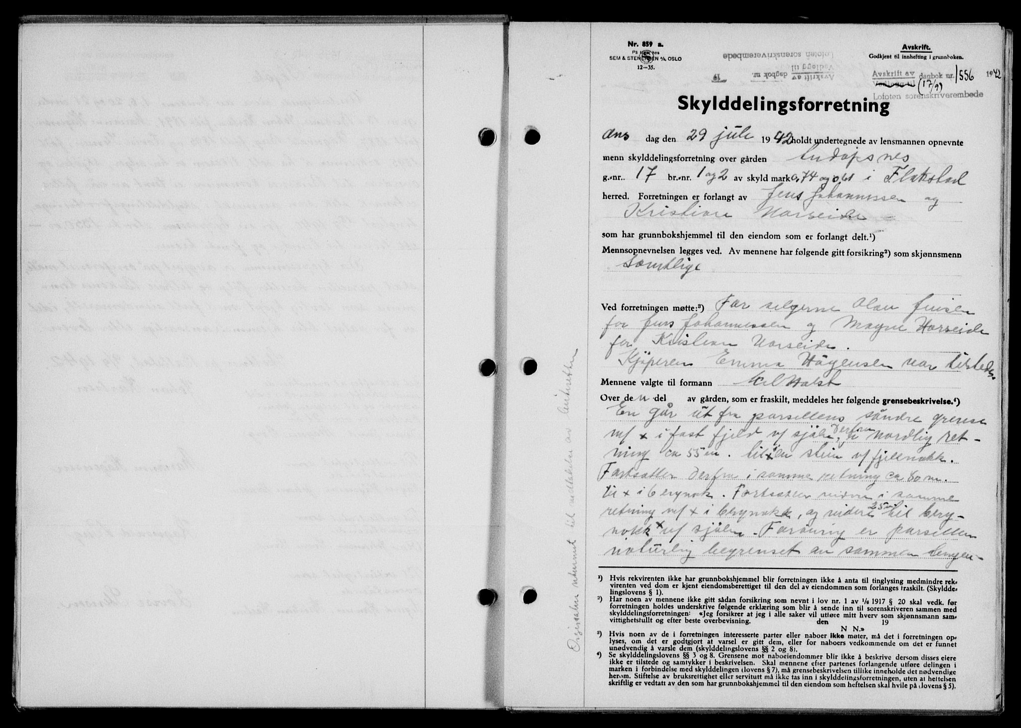 Lofoten sorenskriveri, SAT/A-0017/1/2/2C/L0010a: Mortgage book no. 10a, 1942-1943, Diary no: : 1556/1942
