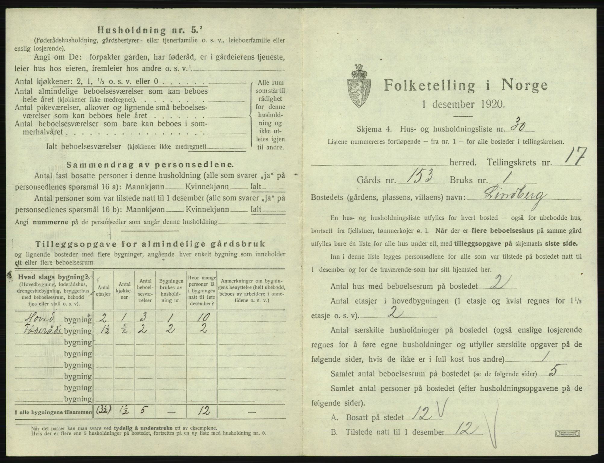 SAB, 1920 census for Voss, 1920, p. 1675