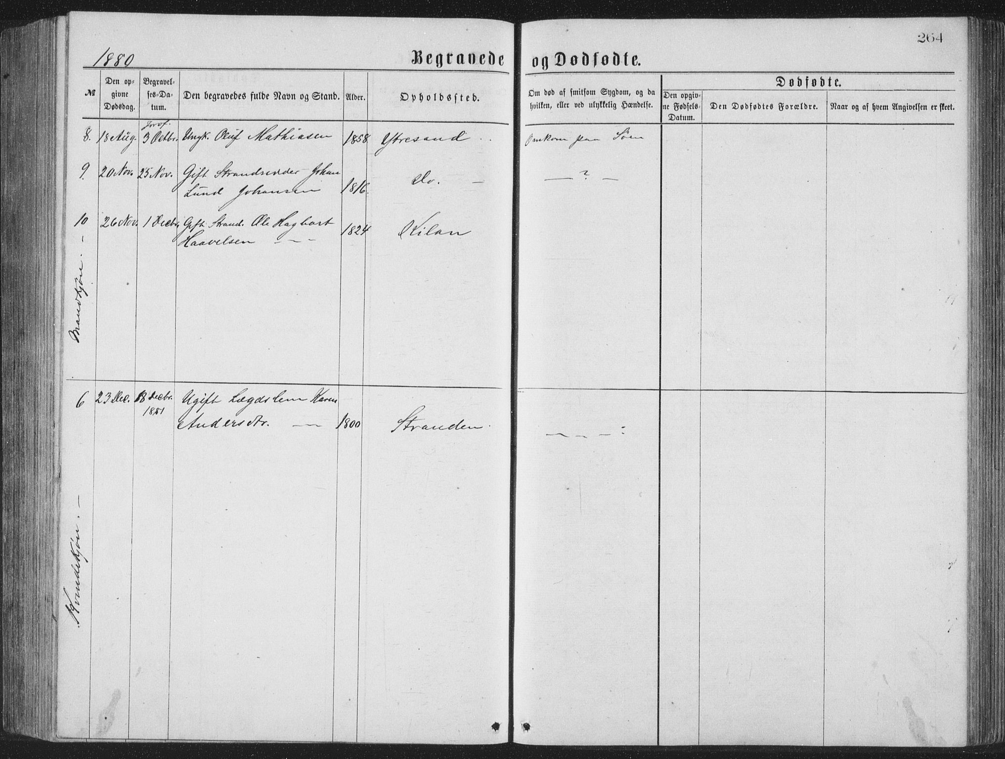 Ministerialprotokoller, klokkerbøker og fødselsregistre - Nordland, AV/SAT-A-1459/885/L1213: Parish register (copy) no. 885C02, 1874-1892, p. 264