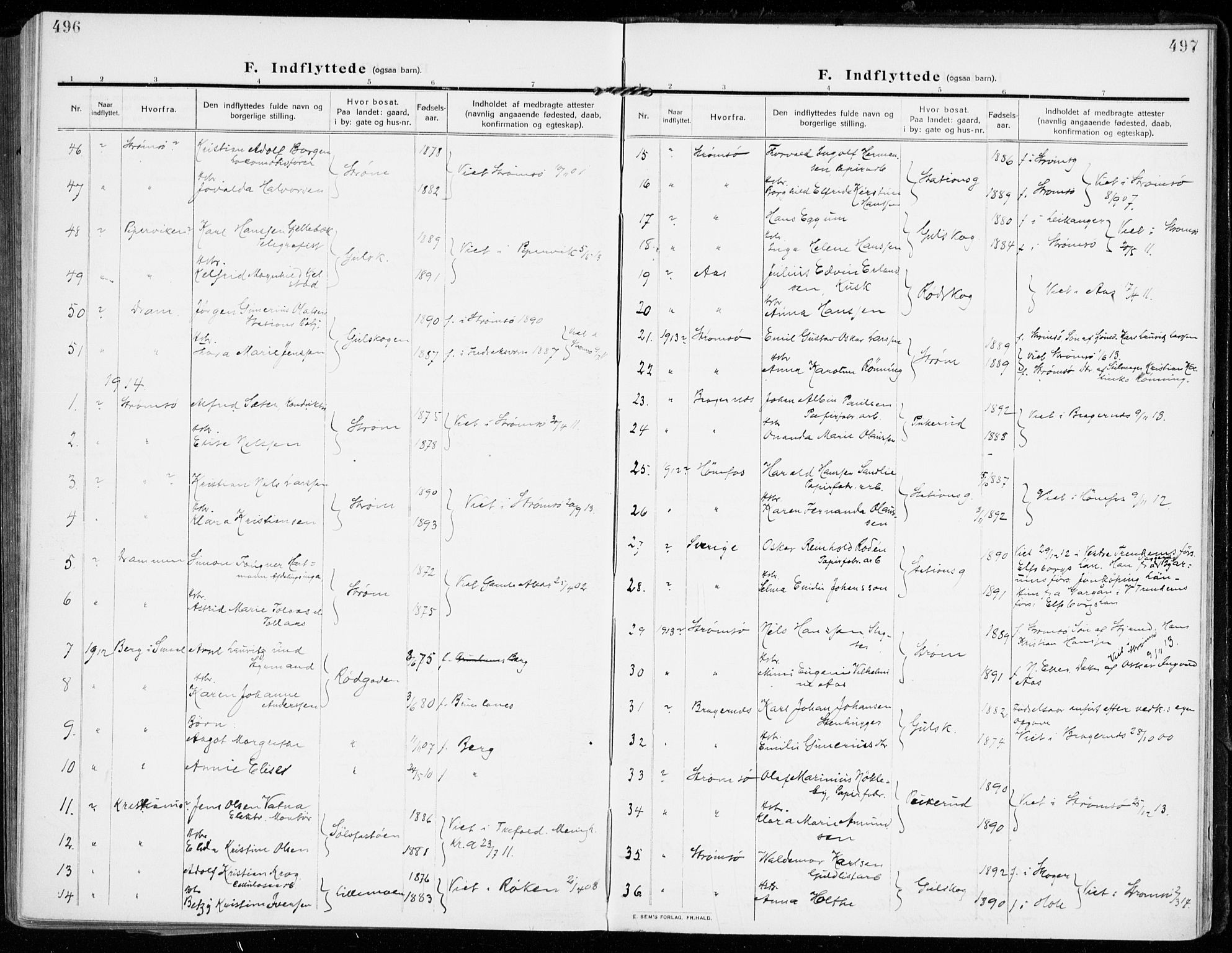 Strømsgodset kirkebøker, SAKO/A-324/F/Fa/L0002: Parish register (official) no. 2, 1910-1920, p. 496-497