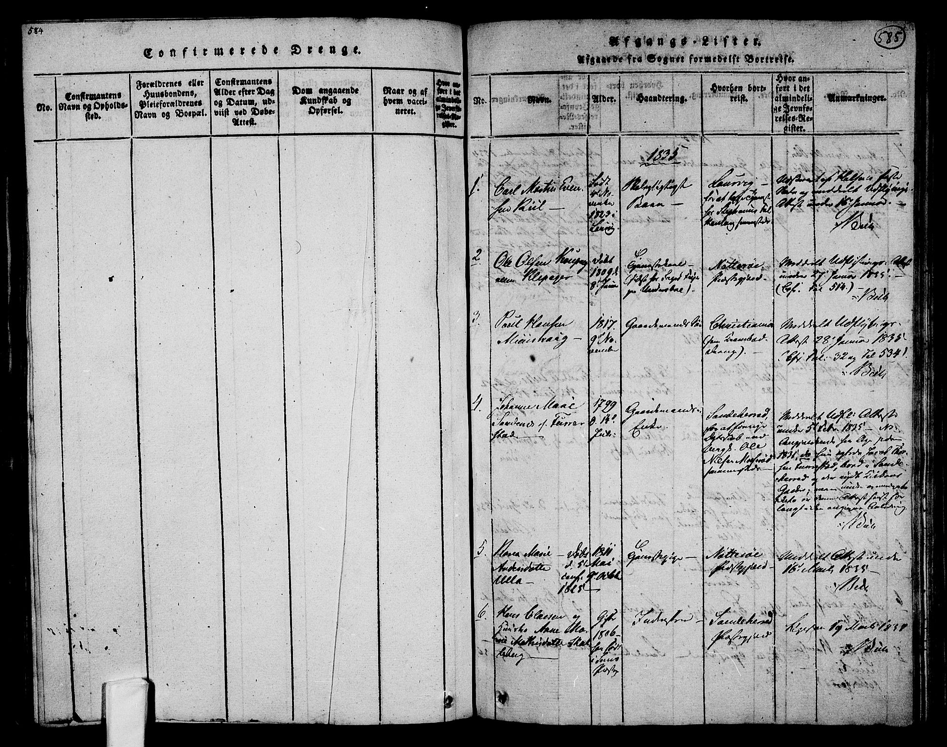 Tjølling kirkebøker, SAKO/A-60/F/Fa/L0005: Parish register (official) no. 5, 1814-1836, p. 584-585
