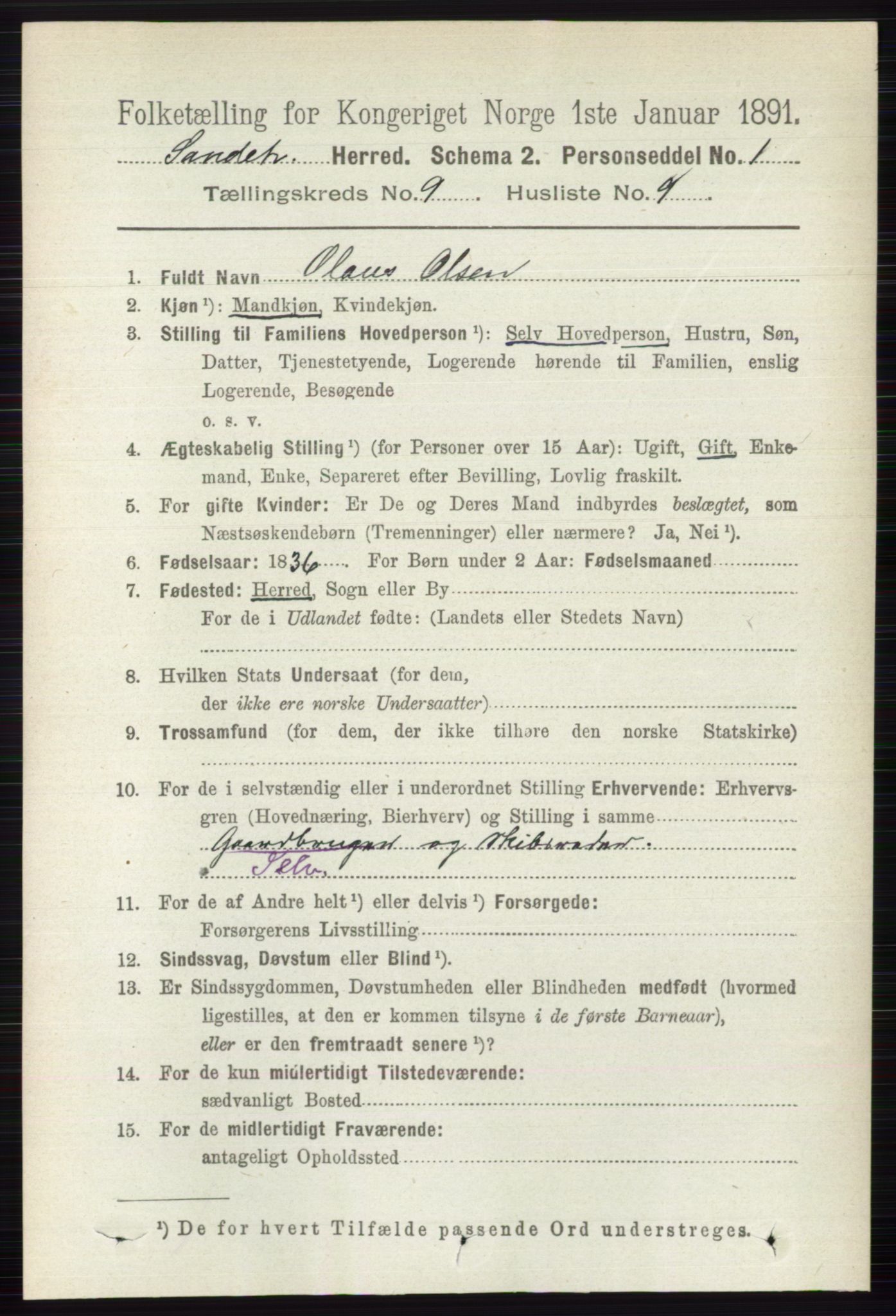 RA, 1891 census for 0724 Sandeherred, 1891, p. 5589