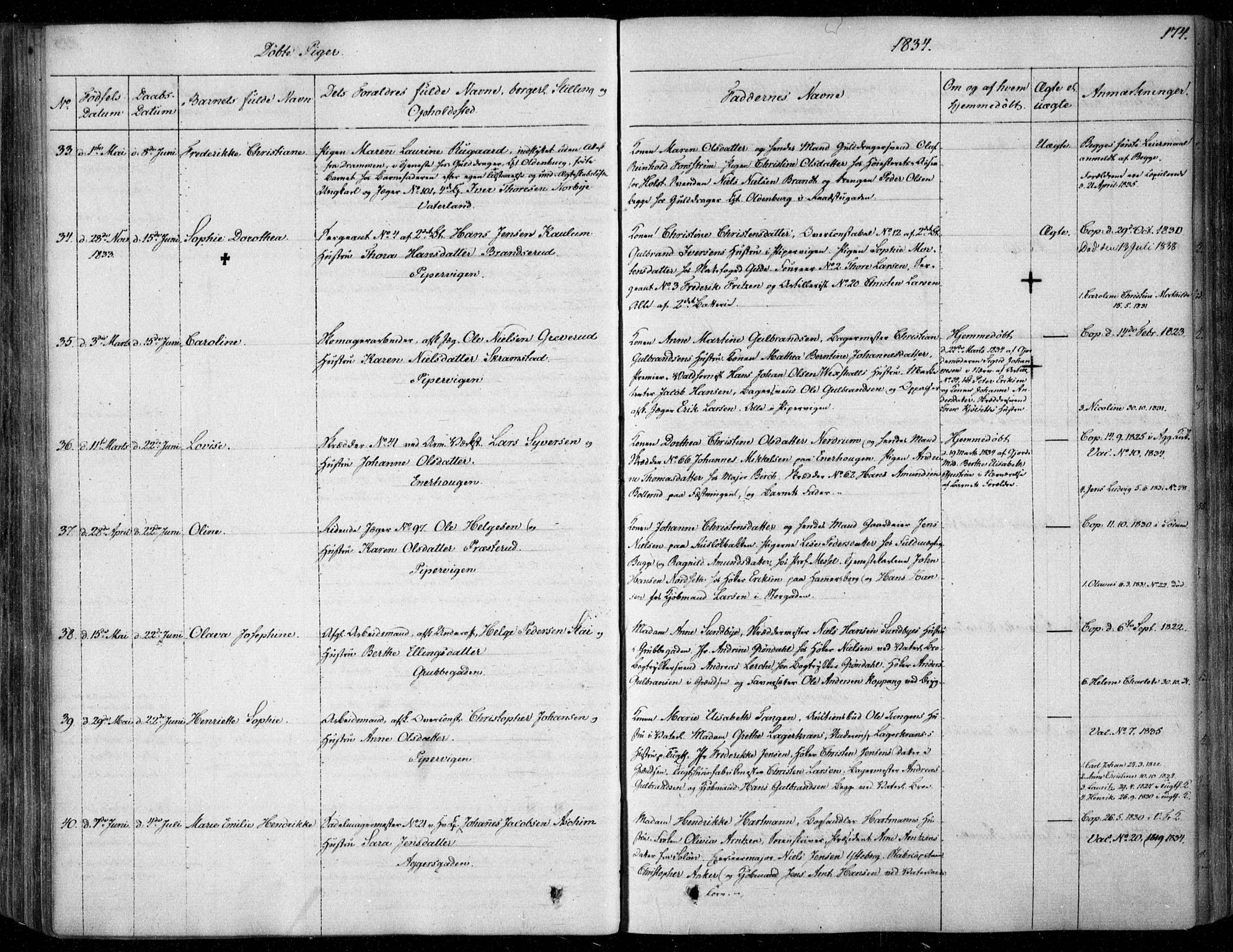 Garnisonsmenigheten Kirkebøker, SAO/A-10846/F/Fa/L0006: Parish register (official) no. 6, 1828-1841, p. 174