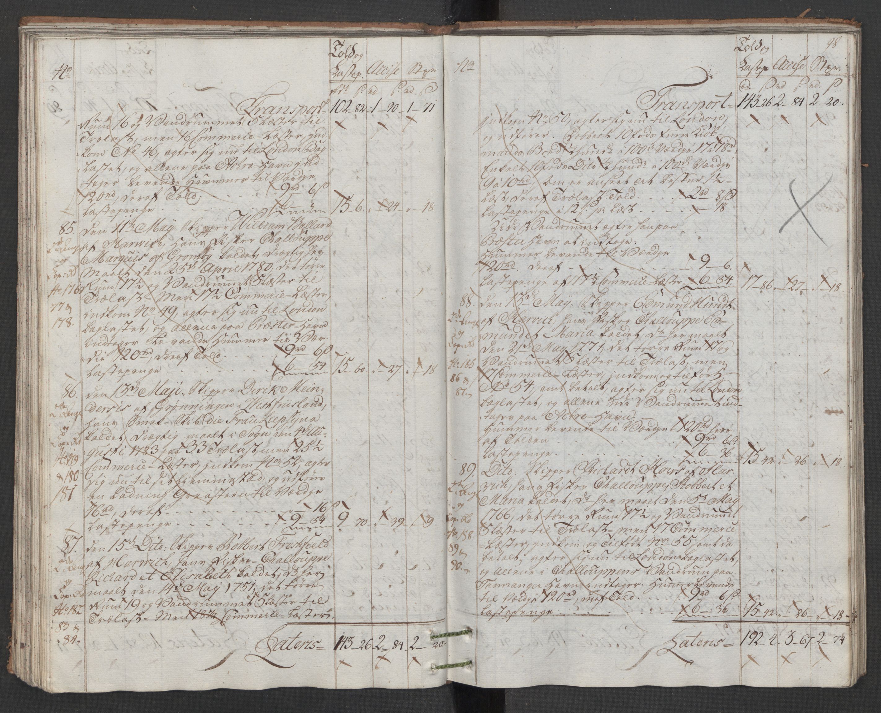 Generaltollkammeret, tollregnskaper, AV/RA-EA-5490/R22/L0048/0001: Tollregnskaper Stavanger / Hovedtollbok, 1786, p. 97b-98a