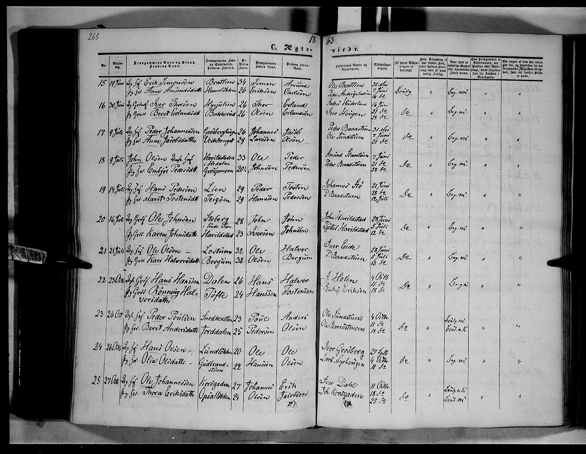 Nord-Fron prestekontor, AV/SAH-PREST-080/H/Ha/Haa/L0001: Parish register (official) no. 1, 1851-1864, p. 268