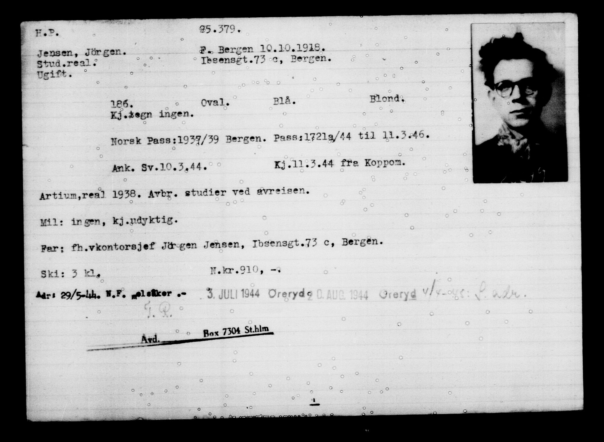 Den Kgl. Norske Legasjons Flyktningskontor, AV/RA-S-6753/V/Va/L0011: Kjesäterkartoteket.  Flyktningenr. 25300-28349, 1940-1945, p. 81