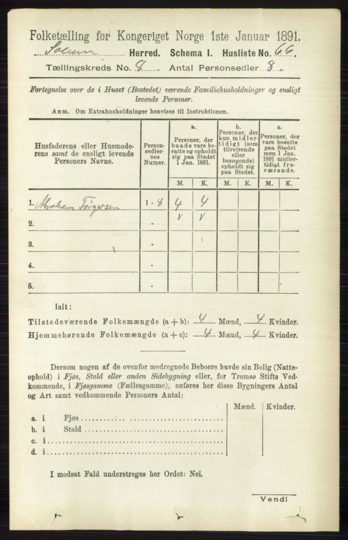 RA, 1891 census for 0818 Solum, 1891, p. 4093