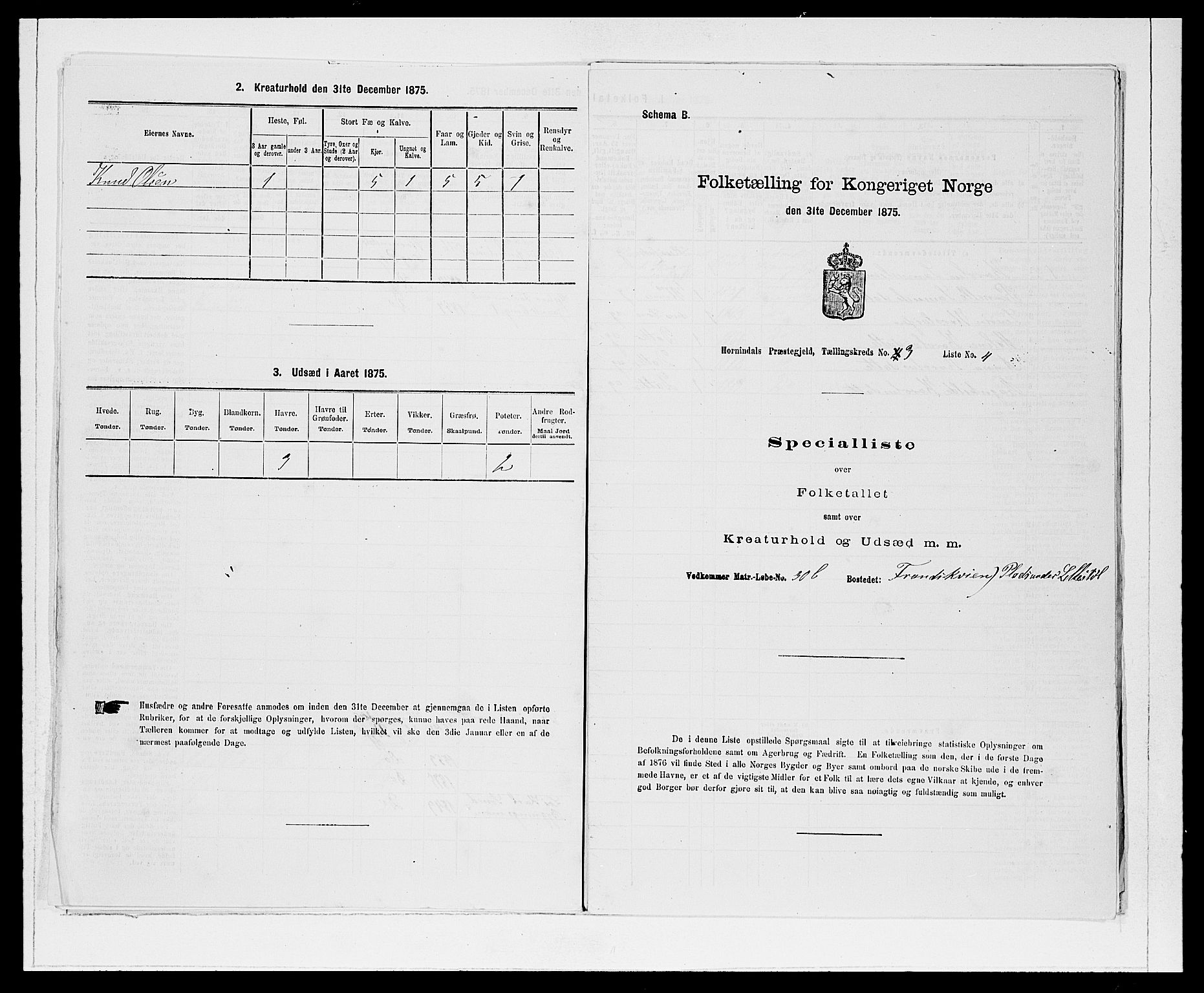 SAB, 1875 Census for 1444P Hornindal, 1875, p. 285