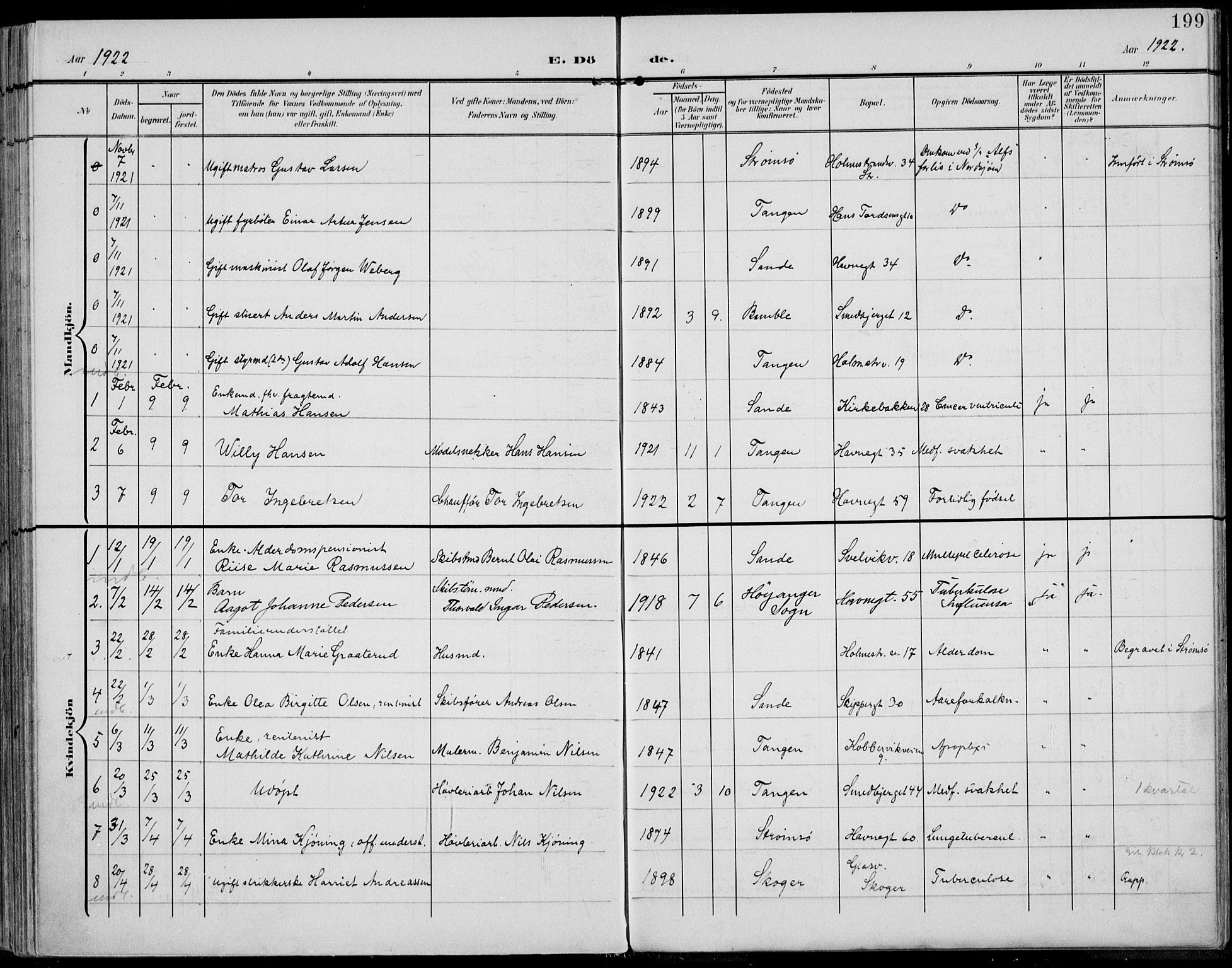 Strømsø kirkebøker, AV/SAKO-A-246/F/Fb/L0008: Parish register (official) no. II 8, 1902-1933, p. 199