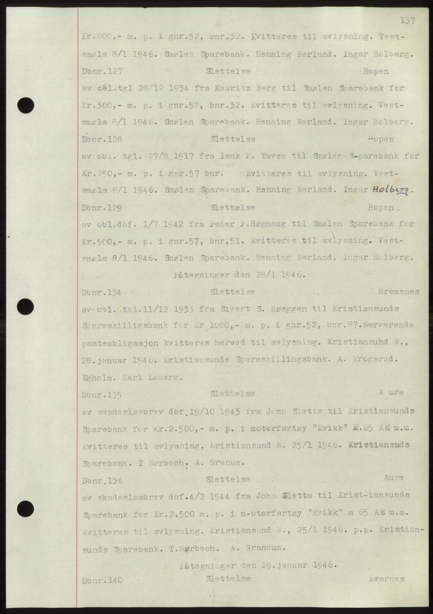 Nordmøre sorenskriveri, SAT/A-4132/1/2/2Ca: Mortgage book no. C82b, 1946-1951, Diary no: : 127/1946