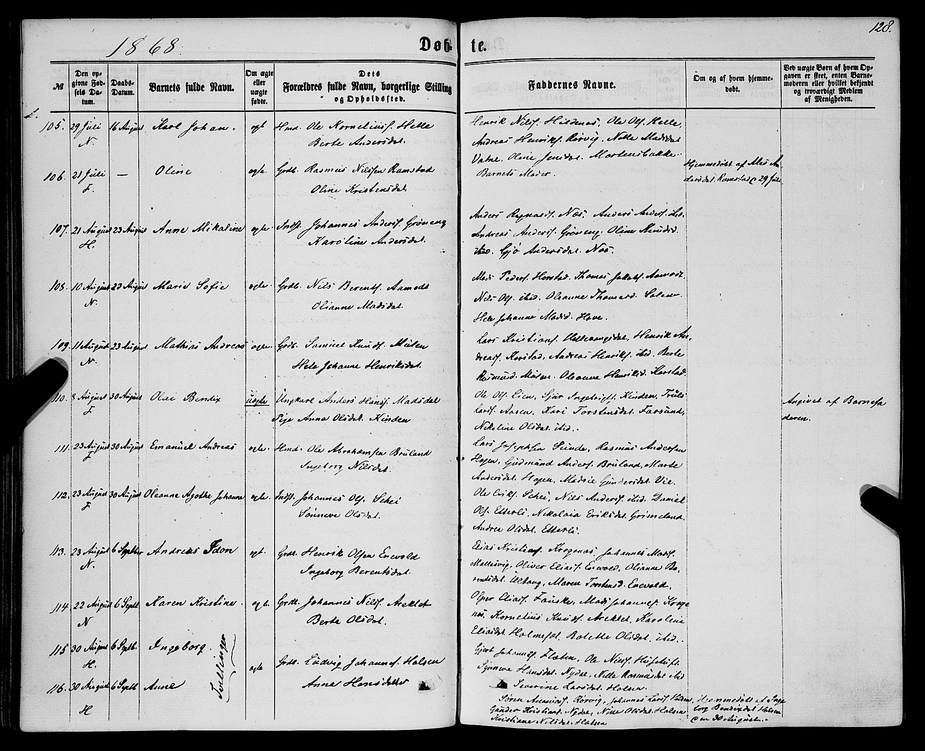 Førde sokneprestembete, AV/SAB-A-79901/H/Haa/Haaa/L0009: Parish register (official) no. A 9, 1861-1877, p. 128