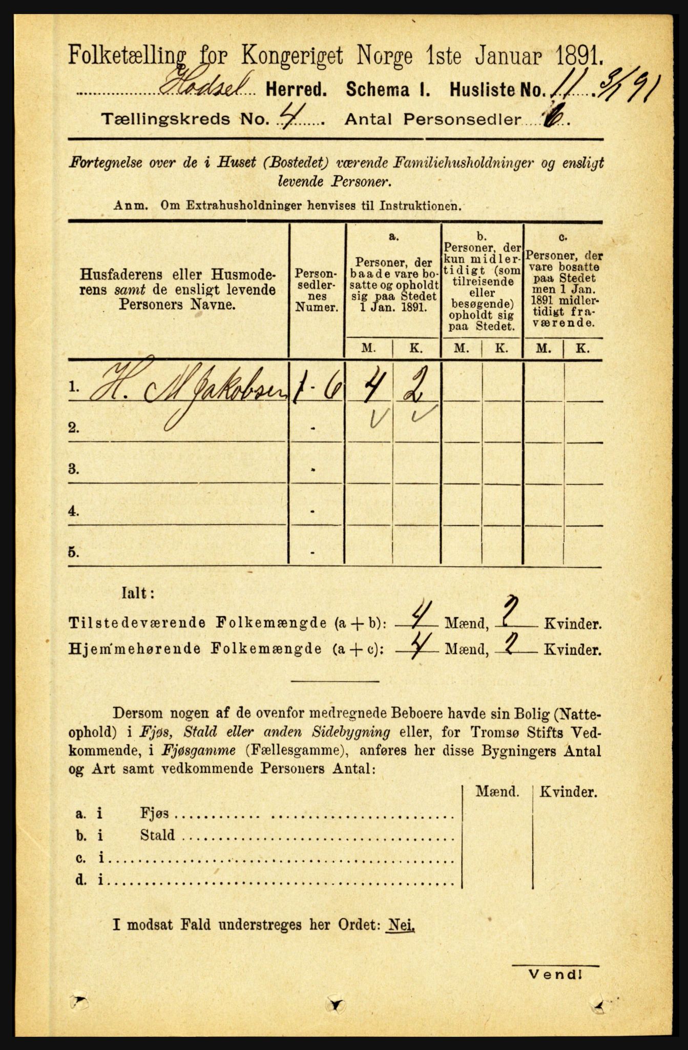 RA, 1891 census for 1866 Hadsel, 1891, p. 1665